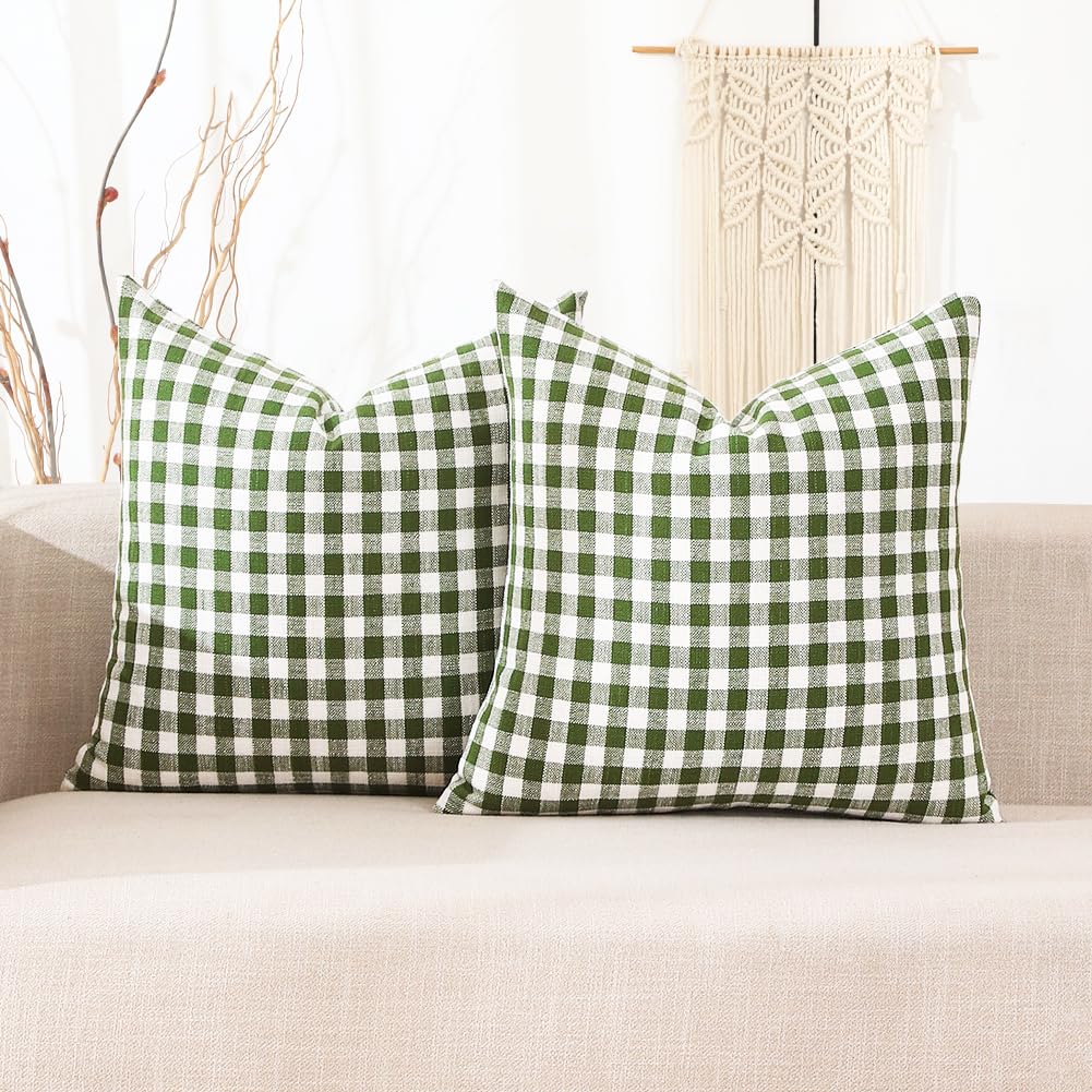 CARRIE HOME Black and White Buffalo Plaid Outdoor Pillow Covers 16x16 Set of 2, 16 x 16 Modern Farmhouse Decor Couch Pillows, Black White Winter Christmas Holiday Plaid Pillows (No Pillow Inserts)