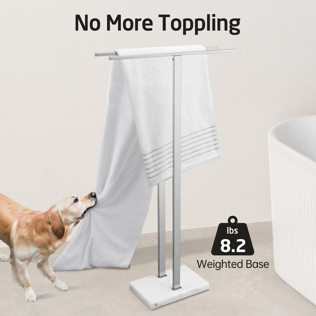 KES Standing Towel Rack with Black Natural Marble Base, 2-Tier Towel Rack Stand for Bathroom Floor, Bath Towel Holder Fits Bath Towel & Hand Towel,18/8 Stainless Steel, BTH217-BBK