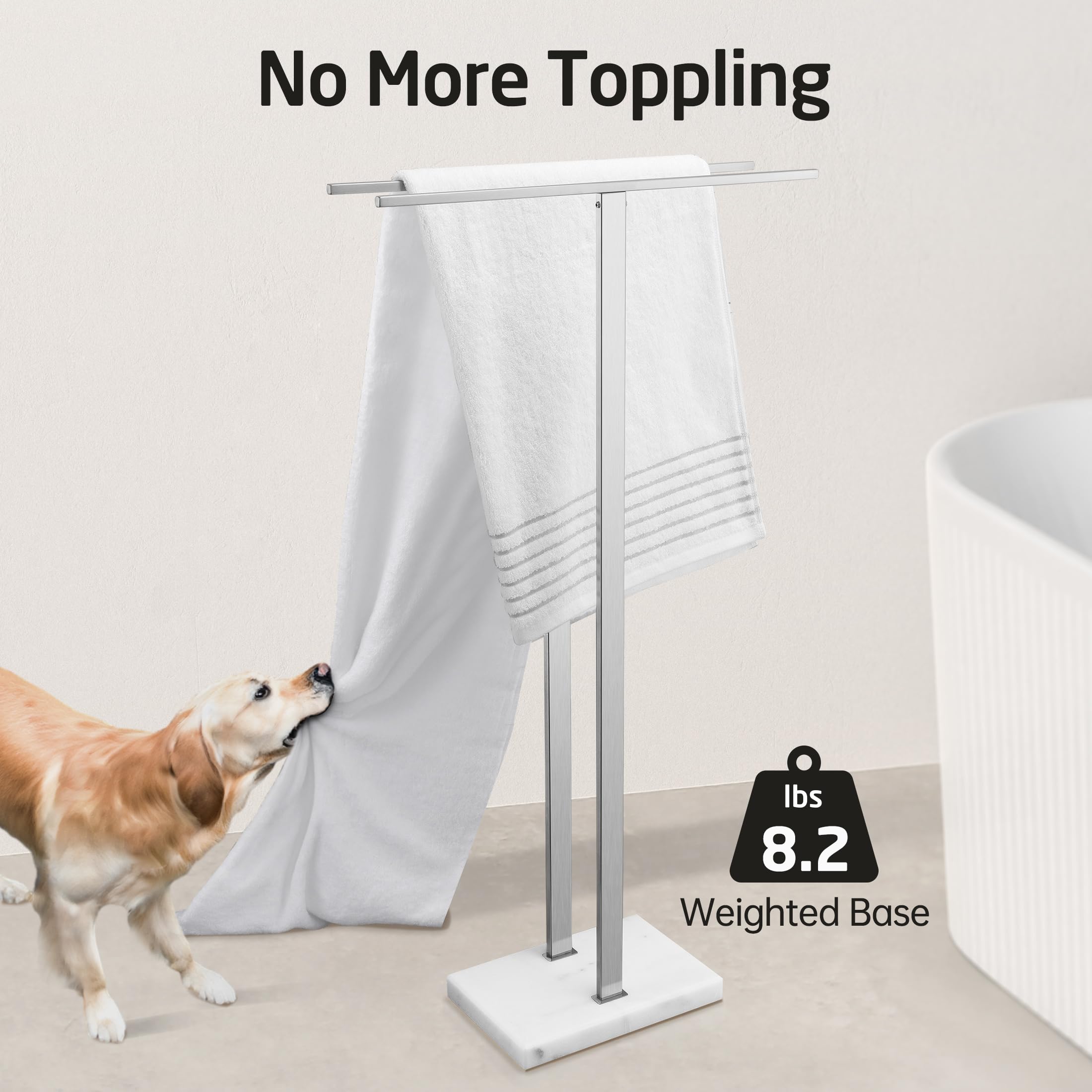 KES Standing Towel Rack with Black Natural Marble Base, 2-Tier Towel Rack Stand for Bathroom Floor, Bath Towel Holder Fits Bath Towel & Hand Towel,18/8 Stainless Steel, BTH217-BBK