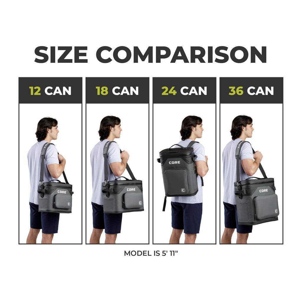 CORE Magnetic Leak Proof Soft Cooler with Waterproof Zipper | Insulated Bag Portable Ice Chest Box | Best Soft Cooler for Food & Beverages for Tailgating, Car Camping, Travel, and Family Beach Picnics