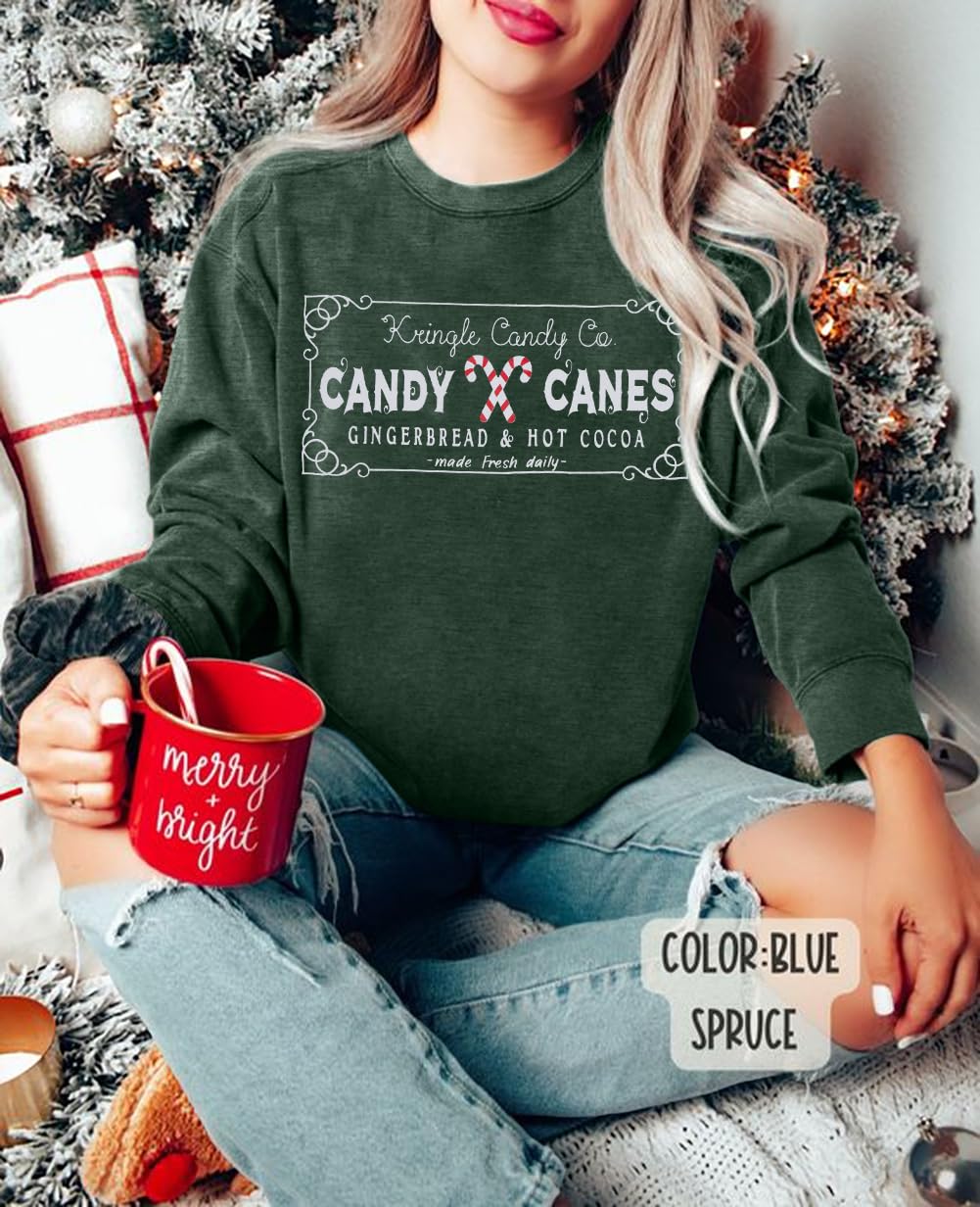 Christmas Sweatshirts Women Candy Canes Graphic Sweatshirt Vintage Xmas Long Sleeve Shirt Pullover Tops
