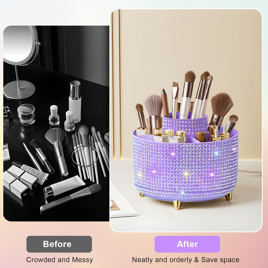 Makeup Brush Holder Organizer,360° Rotating Makeup Brush Organizer,5 Slot Make up Brushes Cup for Cosmetics, Nail Polish, Art Supply, Bathroom Vanity Desktop Organizer - Black