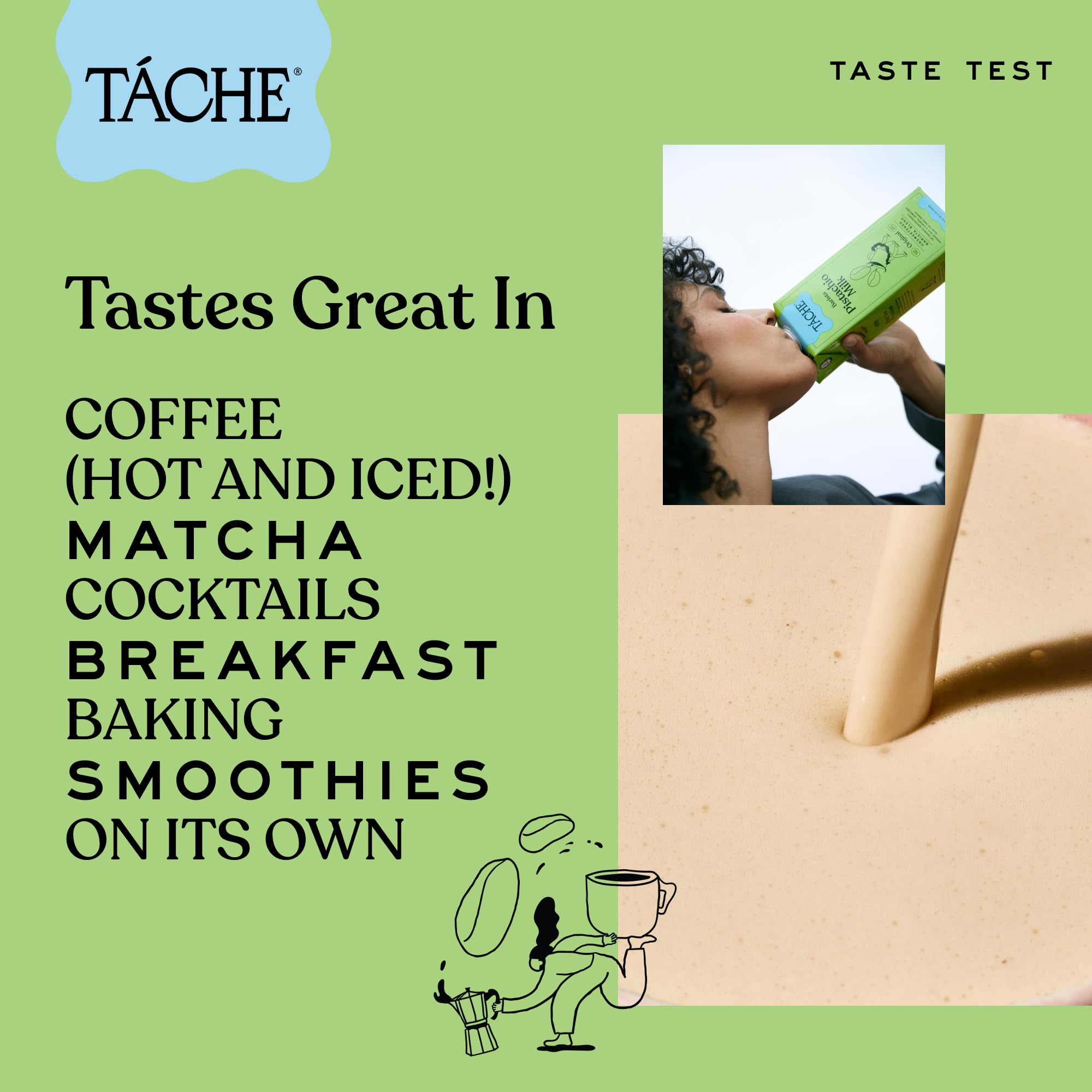 Táche Pistachio Milk, Original Vegan Barista Pistachio Creamer with No Added Oil, Frothy, Perfect Pistachio Cream for Coffee and Lattes, Plant-Based Dairy Alternative, (32oz, 6-Pack)