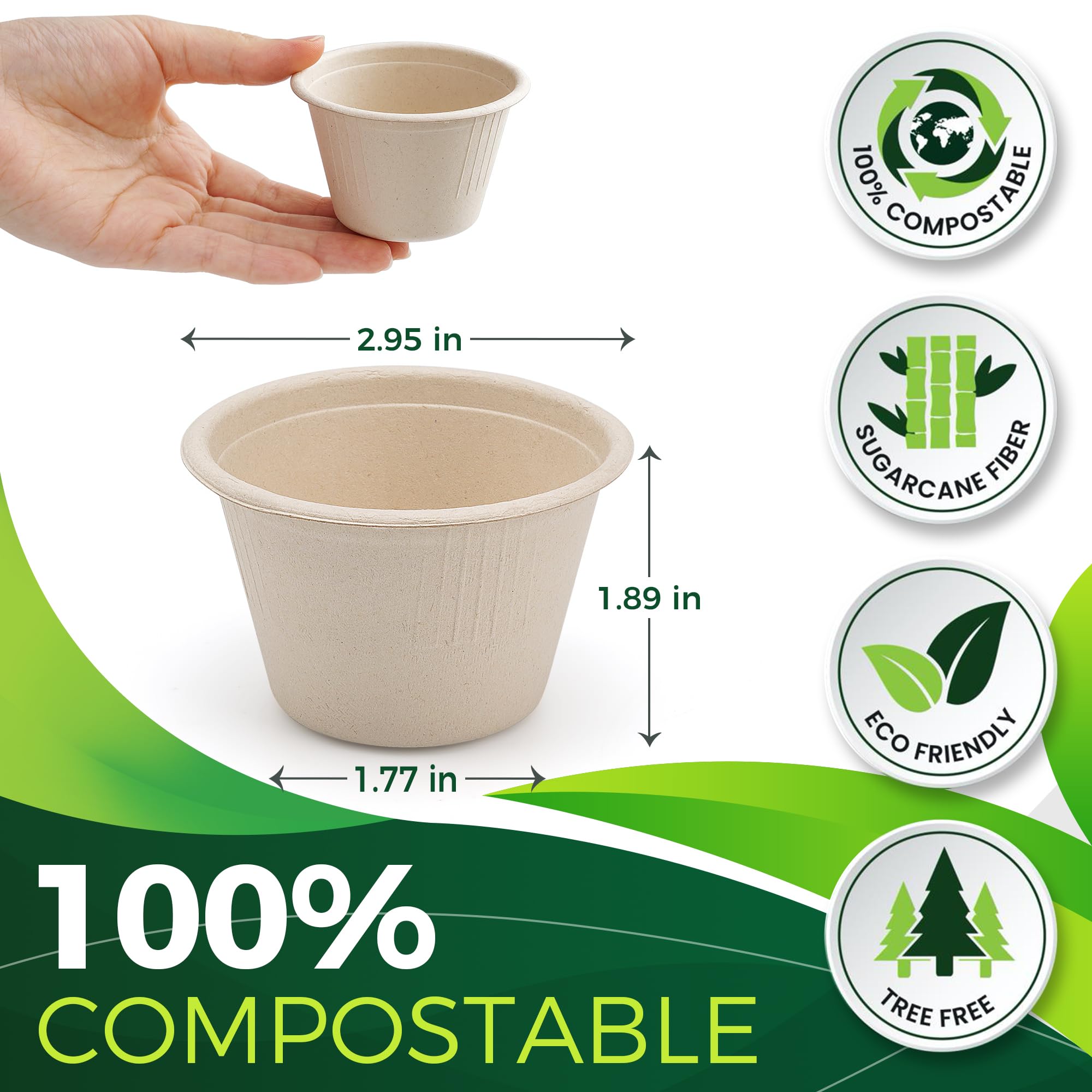 4oz Disposable Paper Cups [100-Pack], Sturdy Small/Mini Paper Cups/bowls, Perfect for Dip Sauce, Tasting and Snacks, 100% Compostable Sample Cups