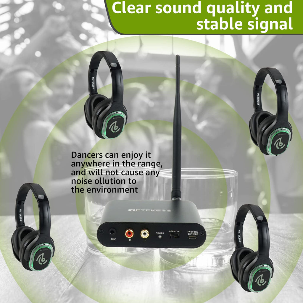 Retekess TA003 Silent Disco System, Silent Disco Transmitter, 3 Channels,Plug and Play, 300m Range for House Party, Fitness and School (1 Transmitter)