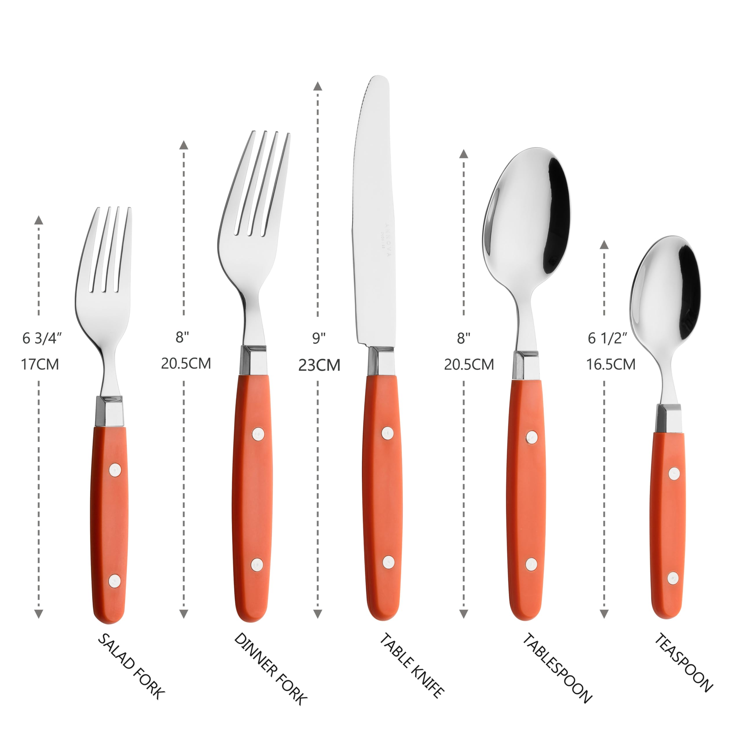 ANNOVA Silverware Set, Retro/Rivet Colorful Stainless Steel Tableware Kitchen Flatware Set Utensils, Includes Dinner Knives, Forks, Spoons, Salad Forks & Dessert Spoons (Brown, 20 Pieces)