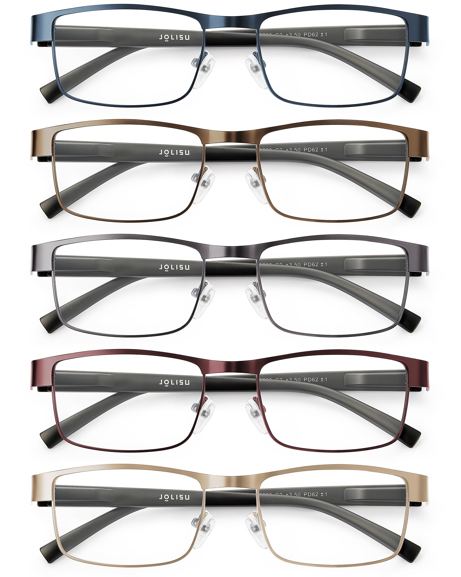 JOLISU 5PCS Reading Glasses Men - Blue Light Blocking Computer Metal Thin Frame Readers For Mens/Women （0.5）