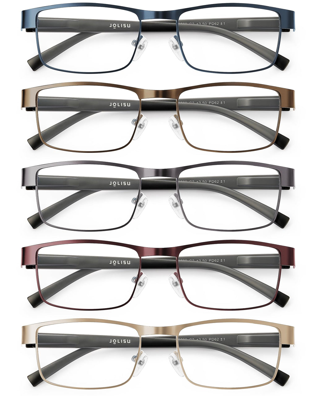 JOLISU 5PCS Reading Glasses Men - Blue Light Blocking Computer Metal Thin Frame Readers For Mens/Women （0.5）