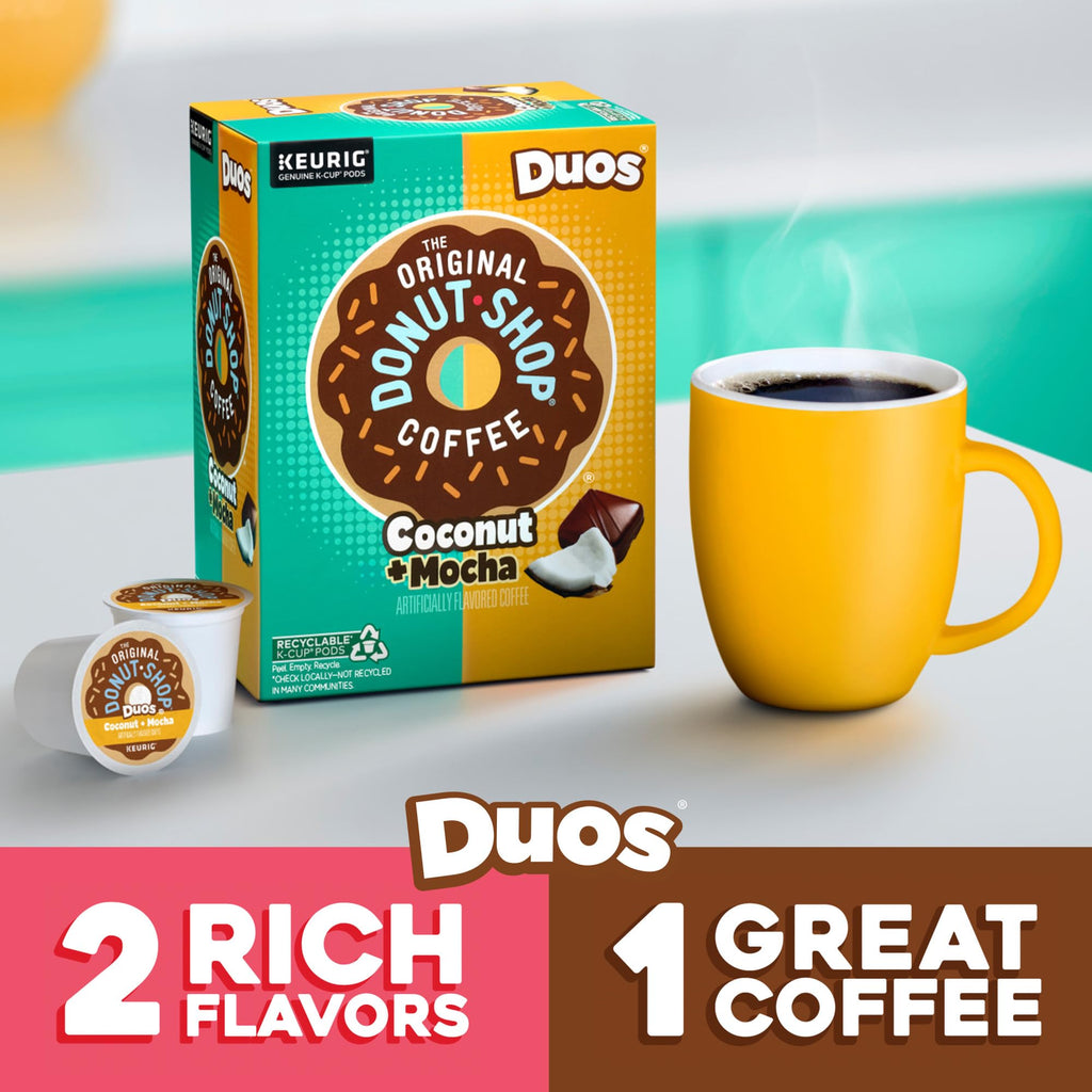 The Original Donut Shop Duos Coconut + Mocha Coffee, Keurig Single Serve K-Cup Pods, Medium Roast Coffee, 60 Count, (6 Packs of 10)