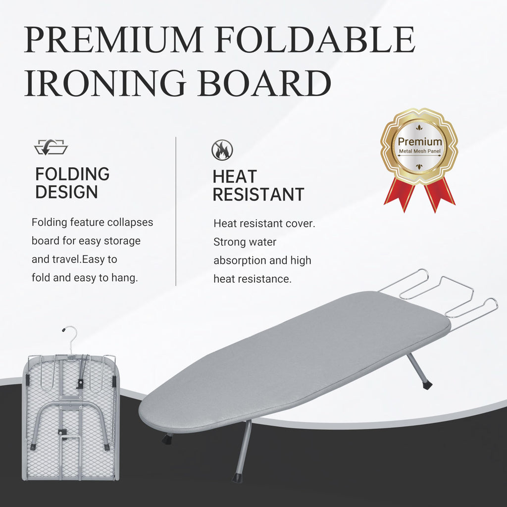 ZOES HOMEWARE Metal Mesh Panel Tabletop Ironing Board | Foldable Iron Board | Heavy Duty Small Iron Board with Heat Resistant Cover and 100% Cotton 8mm Thicken Pad | 31.5"x11.8"x6.2"