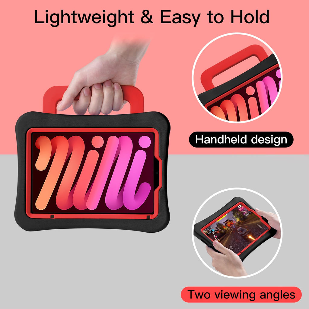 Kids Case for iPad mini 7 (A17 Pro) 2024 /iPad Mini6 2021, Light Weight Heavy Duty/Shockproof/Drop Proof with Handle/Kickstand, Child Friendly Cover for iPad mini 7th/6th Gen 8.3inch (red)