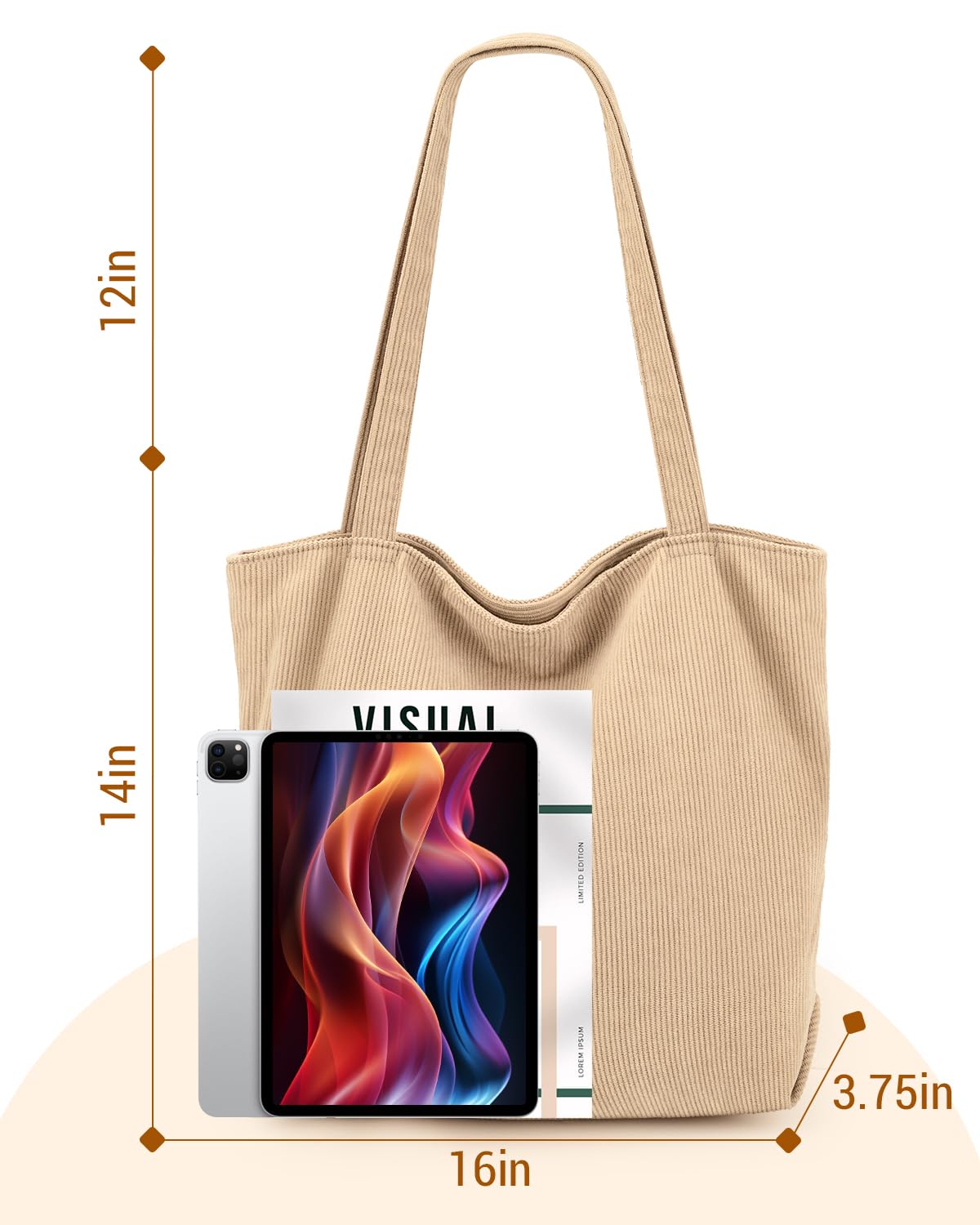 Iioscre Corduroy Tote Bag for Women,Hobo HandBags with Zipper,Large Capacity Casual Shoulder Handbags with Inner Pockets
