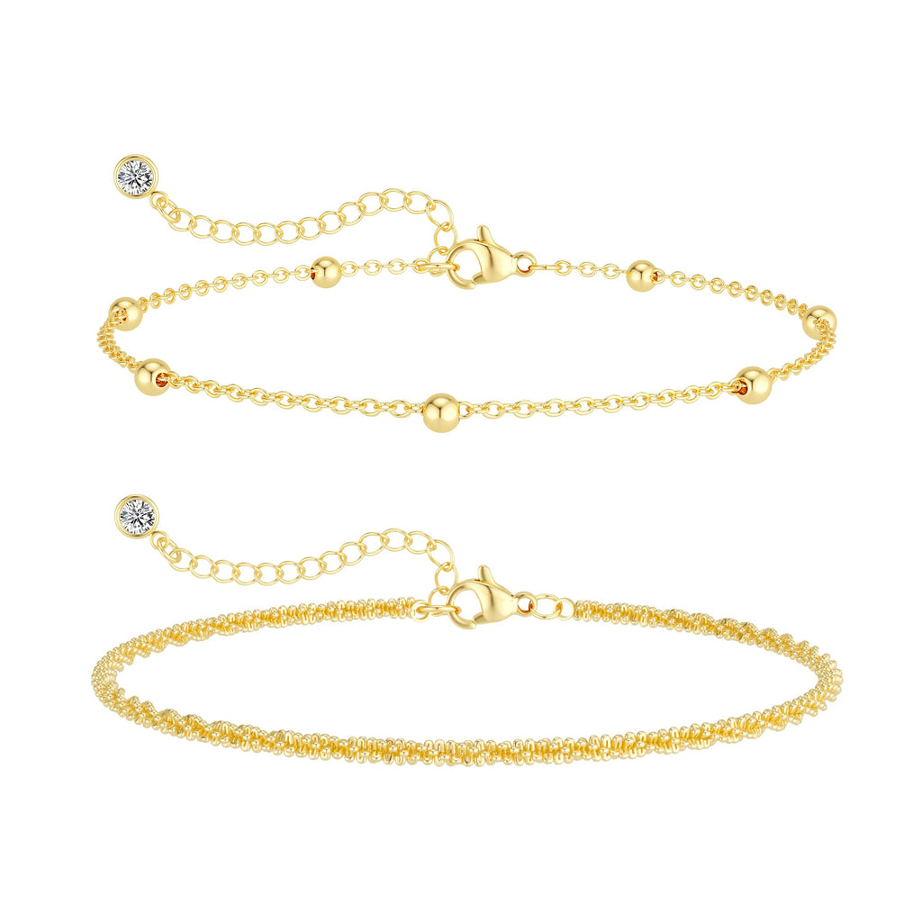 Freekiss Sterling Silver Ankle Bracelets for Women: Dainty Layered Waterproof Anklet for Women Adjustable Womens Anklet Set Stackable Figaro Beaded Cuban Link Anklets Beach Jewelry for Women