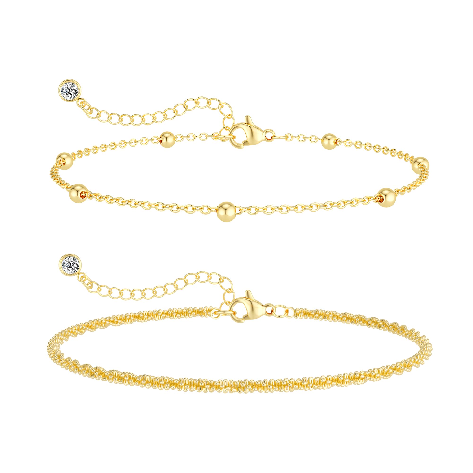 Freekiss Sterling Silver Ankle Bracelets for Women: Dainty Layered Waterproof Anklet for Women Adjustable Womens Anklet Set Stackable Figaro Beaded Cuban Link Anklets Beach Jewelry for Women