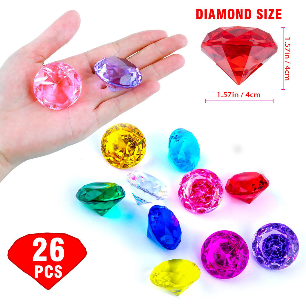Niceup 26PCS Blue Fake Diamonds Gem Toys, 1.5in Pool Diving Gems Acrylic Plastic Gemstones for Kids, Party Décor Jewels Treasure Hunt Hiding Sensory Bin Filler Toys Craft Supplies