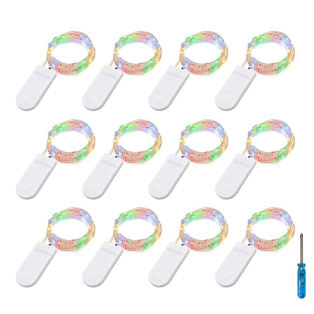 BXROIU Fairy Lights CR2032 Battery Operated,6.6Ft/2Meter 20 LEDs Micro Silver Wire String Lights for Bedroom Christmas Party Wedding Decoration (Multi-Colour, 6 Pack)
