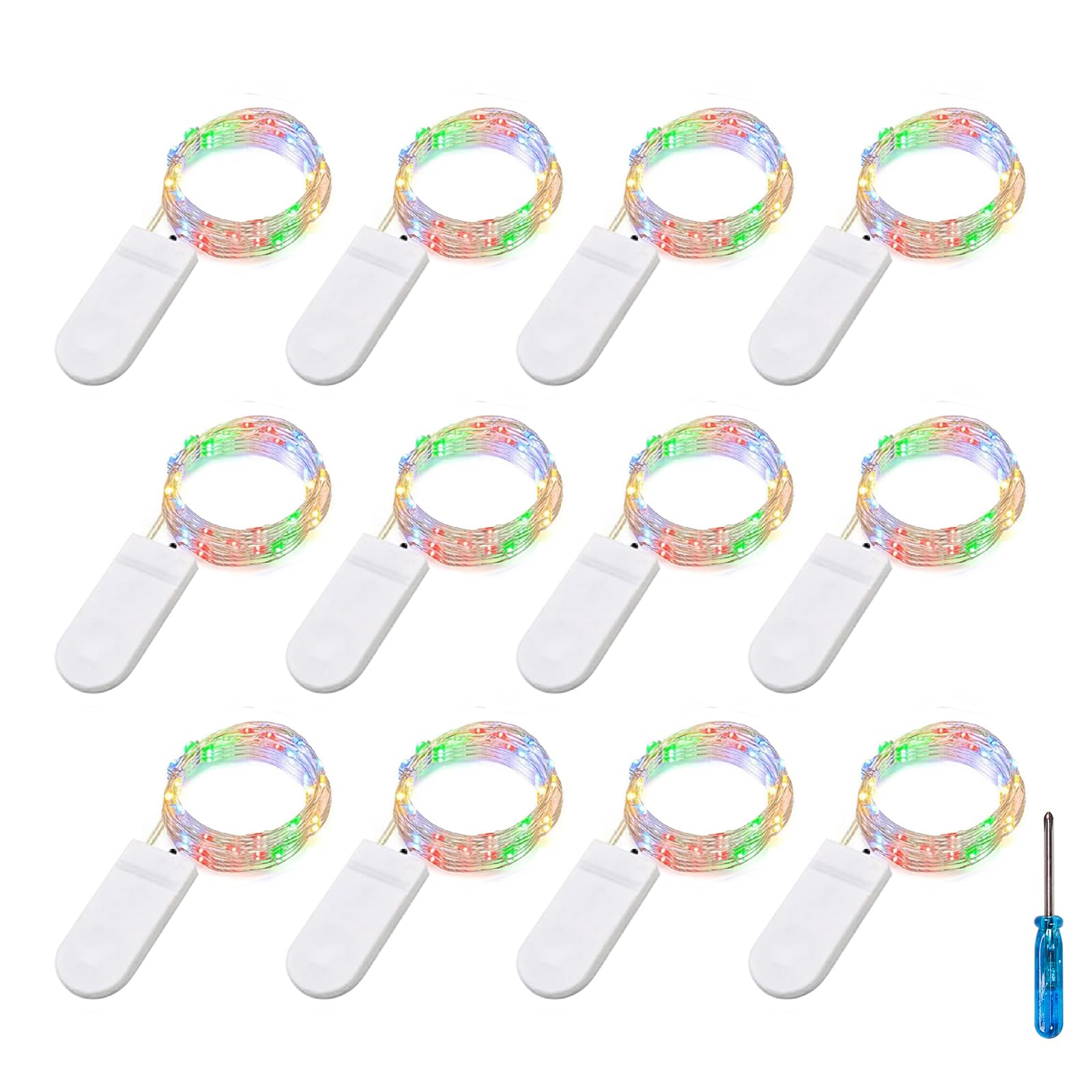 BXROIU Fairy Lights CR2032 Battery Operated,6.6Ft/2Meter 20 LEDs Micro Silver Wire String Lights for Bedroom Christmas Party Wedding Decoration (Multi-Colour, 6 Pack)
