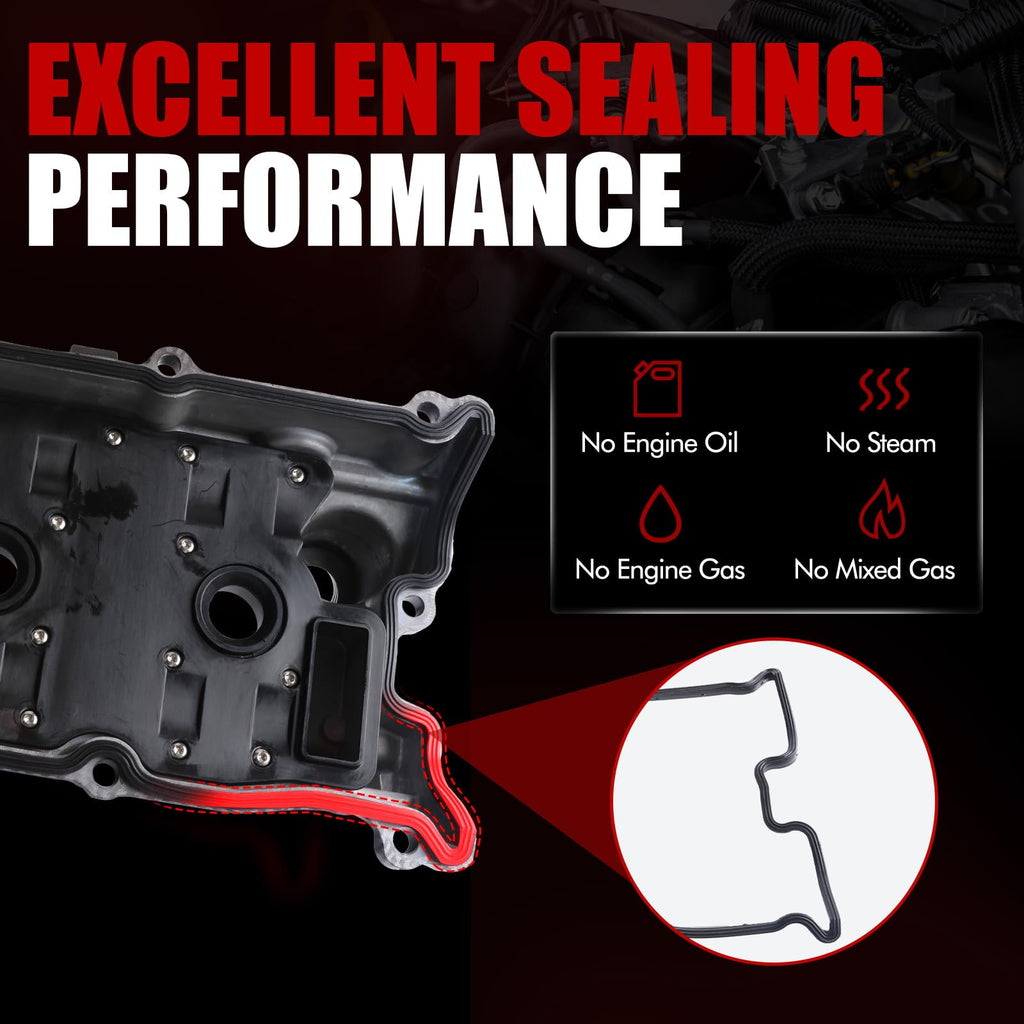 MITZONE Engine Valve Cover Set with Bolts & Oil Cap & Gaskets & Spark Plug Tube Seals & P CV Cover Compatible with 2003-2008 Nissan 350Z Infiniti FX35 G35 M35 VQ35DE 3.5L Part# 13264AM600 13264AM610