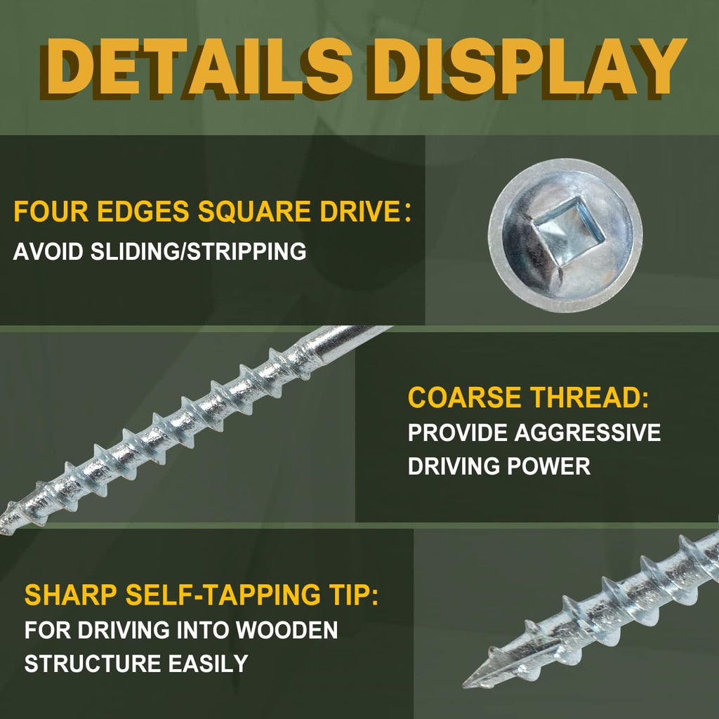 LIONMAX Pocket Hole Screws 1-1/4 Inch, 100 PCS Interior Pocket Screw #8 x 1-1/4"", Coarse Thread, Square Drive, Washer Head, Zinc Plated Pocket Hole Screws, 150MM Drive Bit Included, 1.25 inches