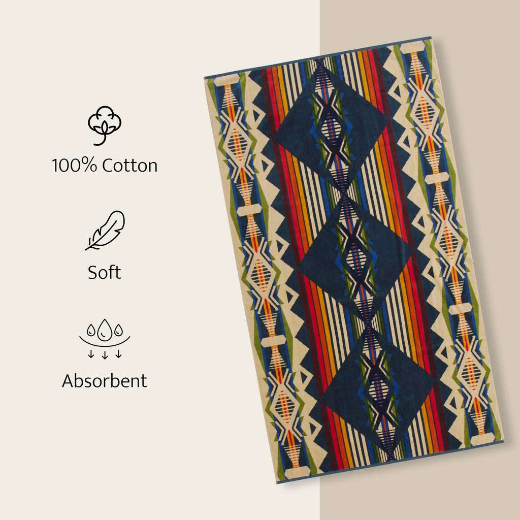 Pendleton Oversized Jacquard Spa Towels, 40 x 70 inches Bath Towels, 100% Cotton, Soft and Quick Dry for the Beach, Hot Tub, Pool - Highland Peak Aqua
