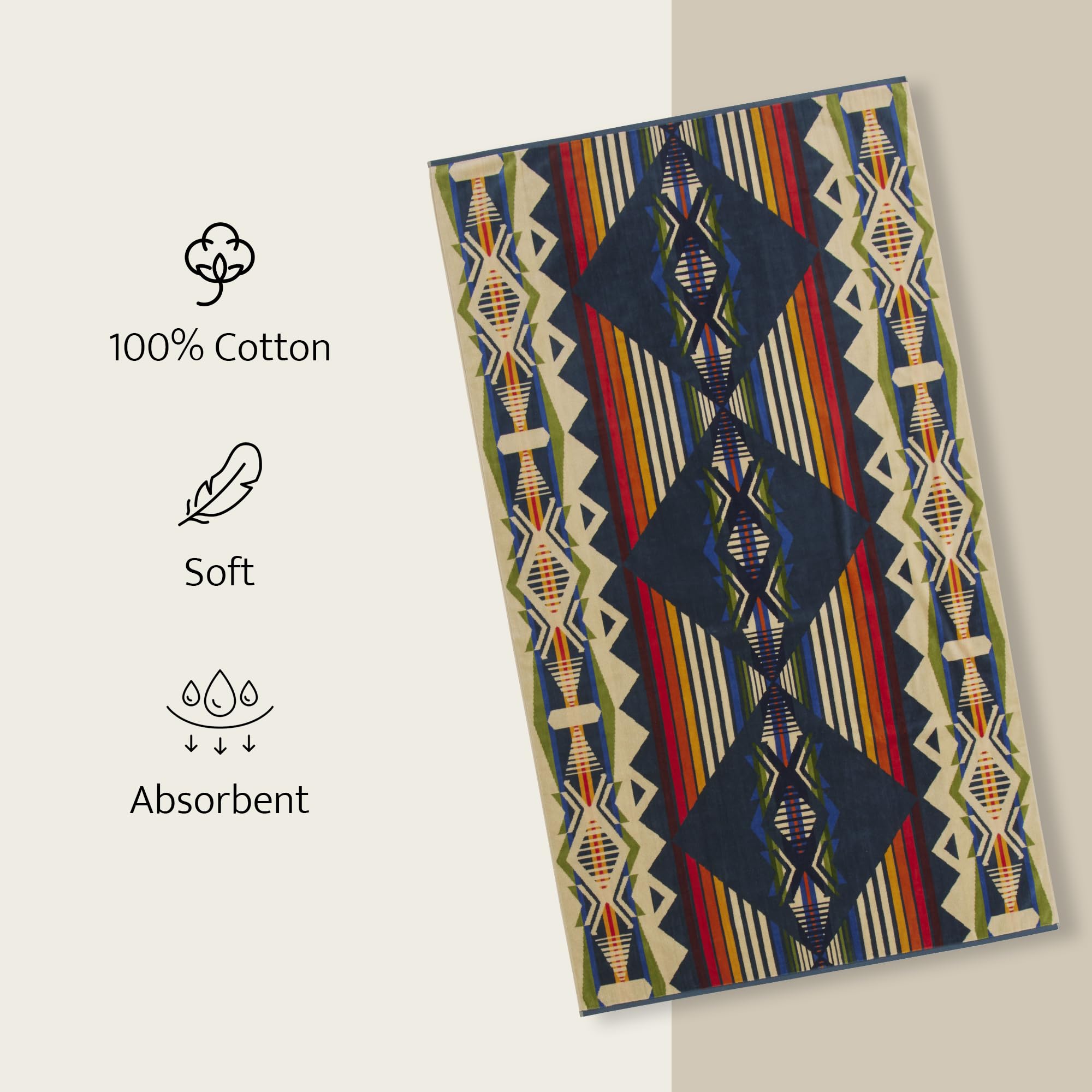 Pendleton Oversized Jacquard Spa Towels, 40 x 70 inches Bath Towels, 100% Cotton, Soft and Quick Dry for the Beach, Hot Tub, Pool - Highland Peak Aqua