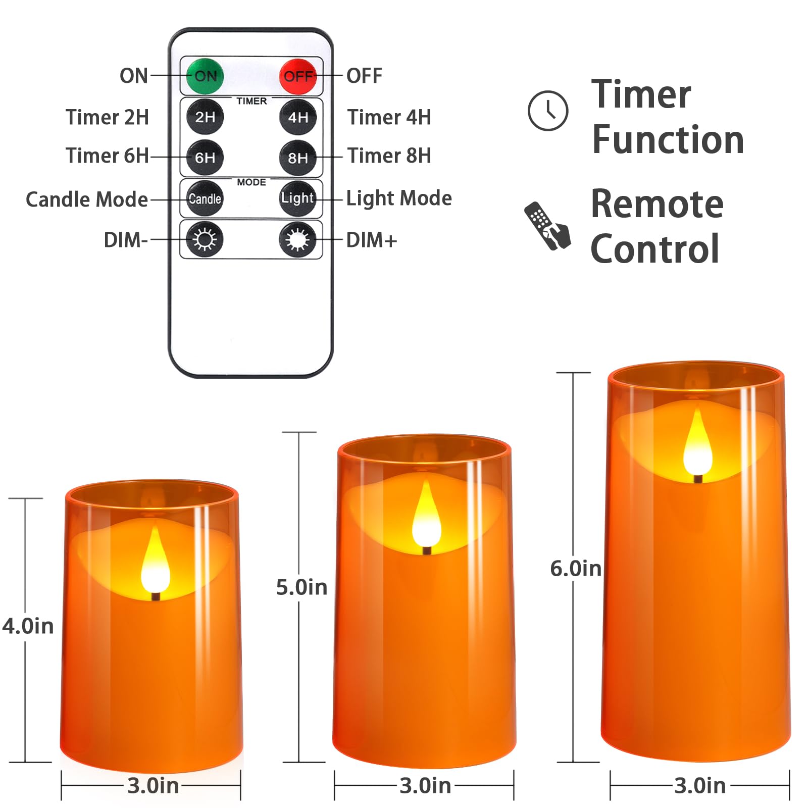 NURADA Flameless Candles with Remote Timer: 3D Wick Battery Operated Led Pillar Acrylic Fake Candle Set for Home Decoration Romantic Ambiance - Gold 2 Pack
