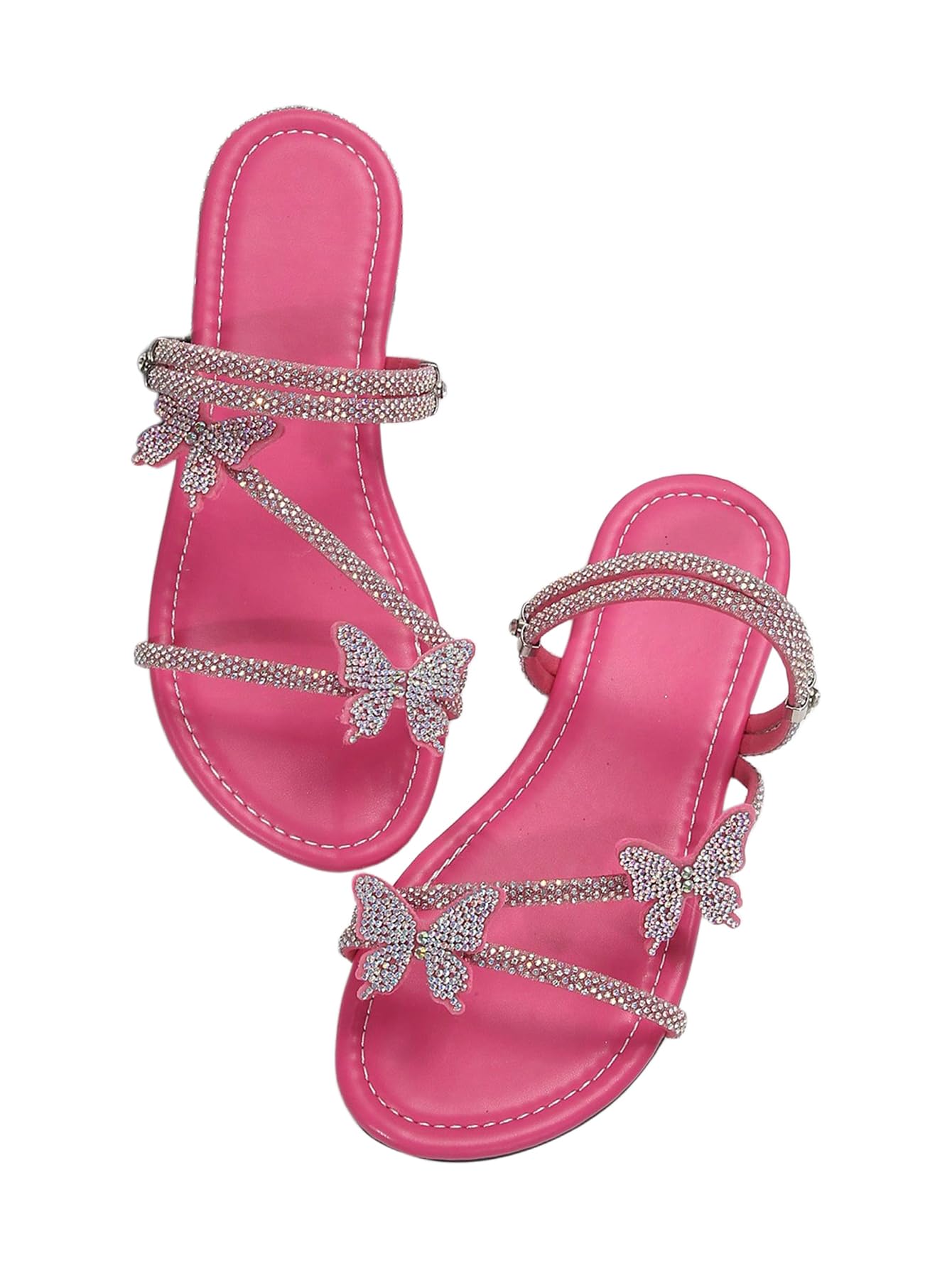 Floerns Women's Elegant Rhinestone Butterfly Transparent Elastic Strap Summer Flat Sandals