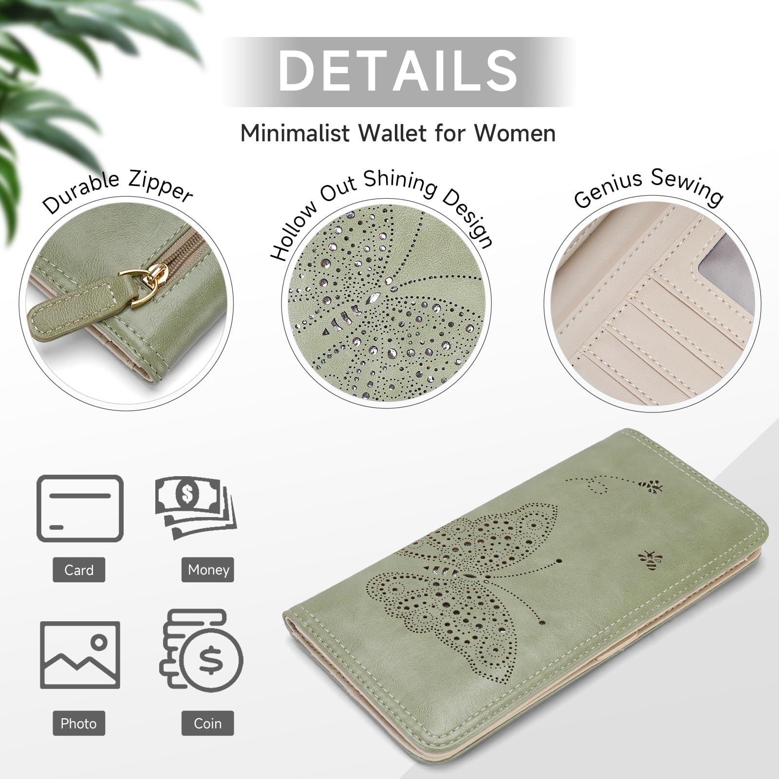 KITEVIUN RFID Wallet Women Ultra Slim Thin Womens Wallet Compact Clutch Long Ladies Wallet for Women WHITE
