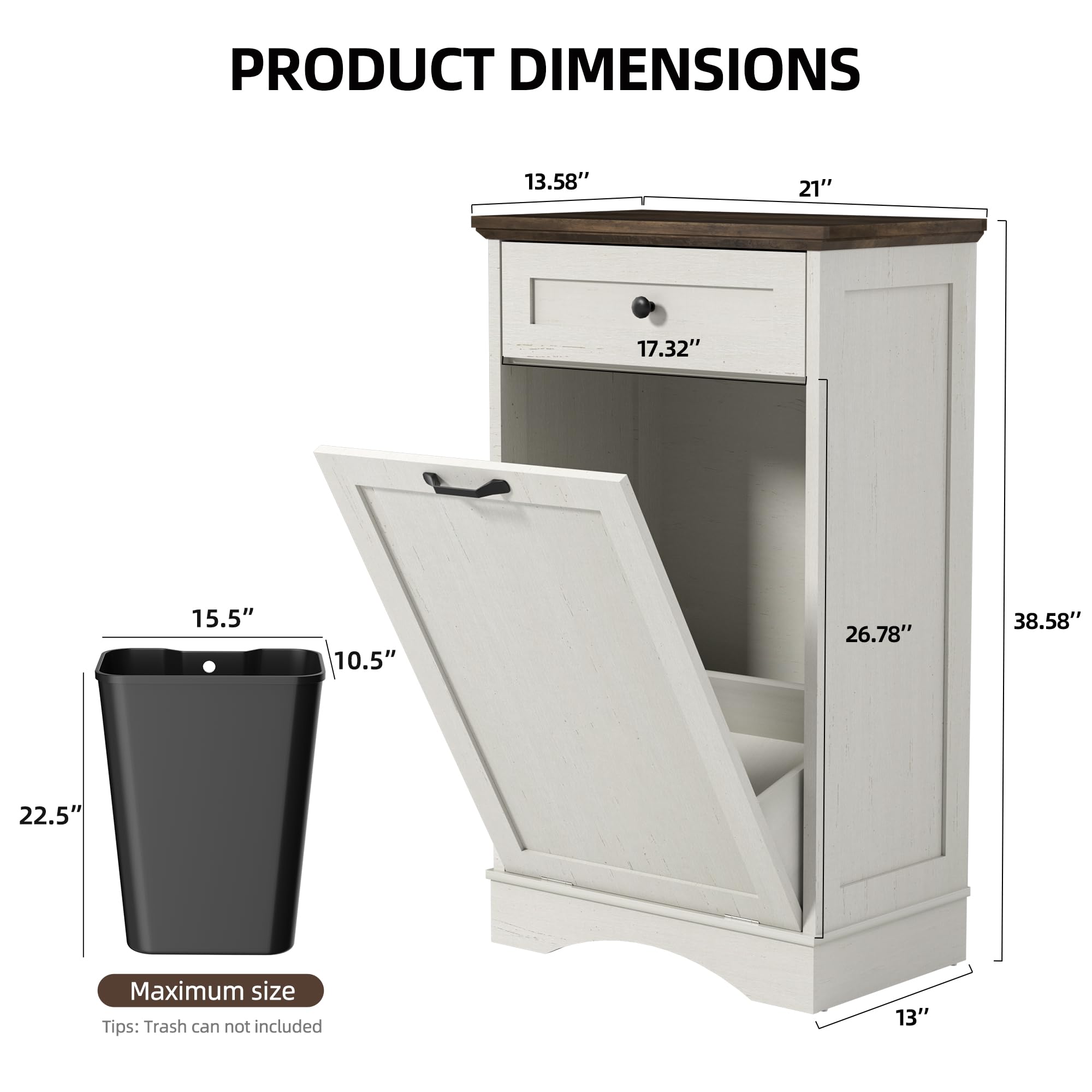 AHB Double Tilt Out Trash Can Cabinet Freestanding Kitchen Trash Can, 2x13 Gallons Hidden Garbage Recycling Cabinet with Hideaway Drawers Pet Proof Trash Can Holder for Kitchen, Antique White