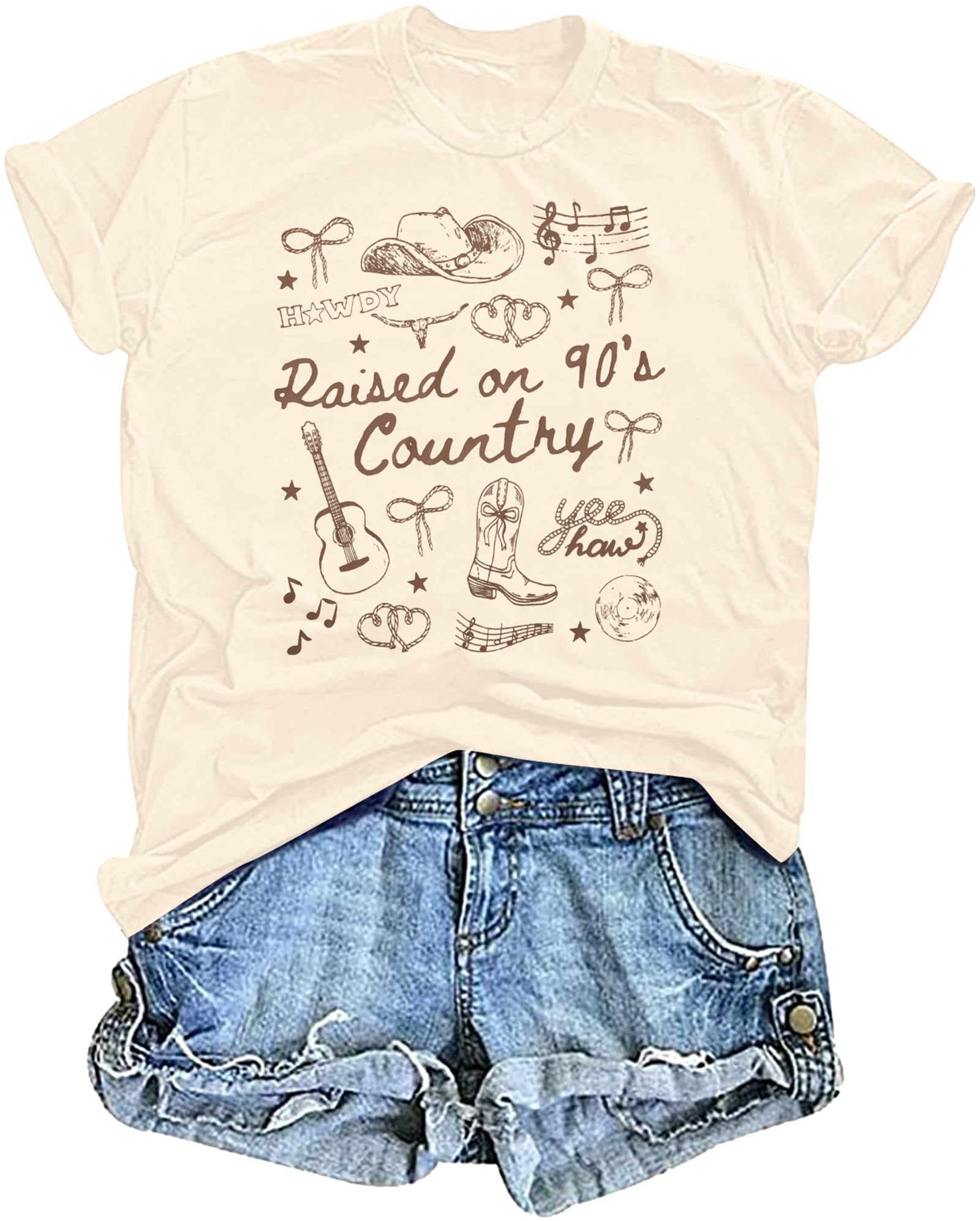 Raised on 90s Country Shirt Womens: Country Concert Outfit Country Music Tshirt Vintage Graphic Short Sleeve Tees