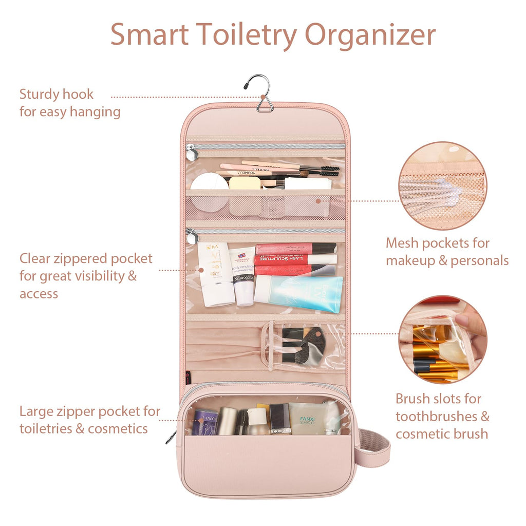FINTIE Portable Toiletry Cosmetic Travel Bag, Large Water Resistant Hanging Makeup Organizer Storage Pouch Case for Women Girls (Blooming Hibiscus)