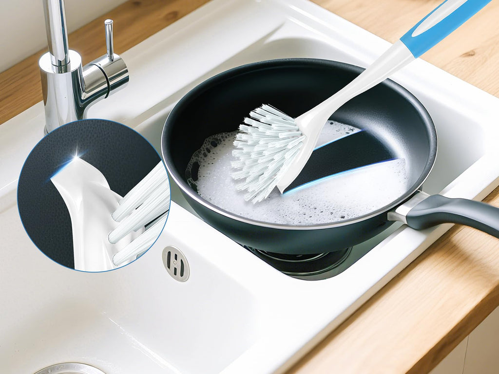 Dish Brush with Handle, Firm & Stiff Bristles Dish Scrubber for Pots, Pans & Sink Cleaning, 2 Pack