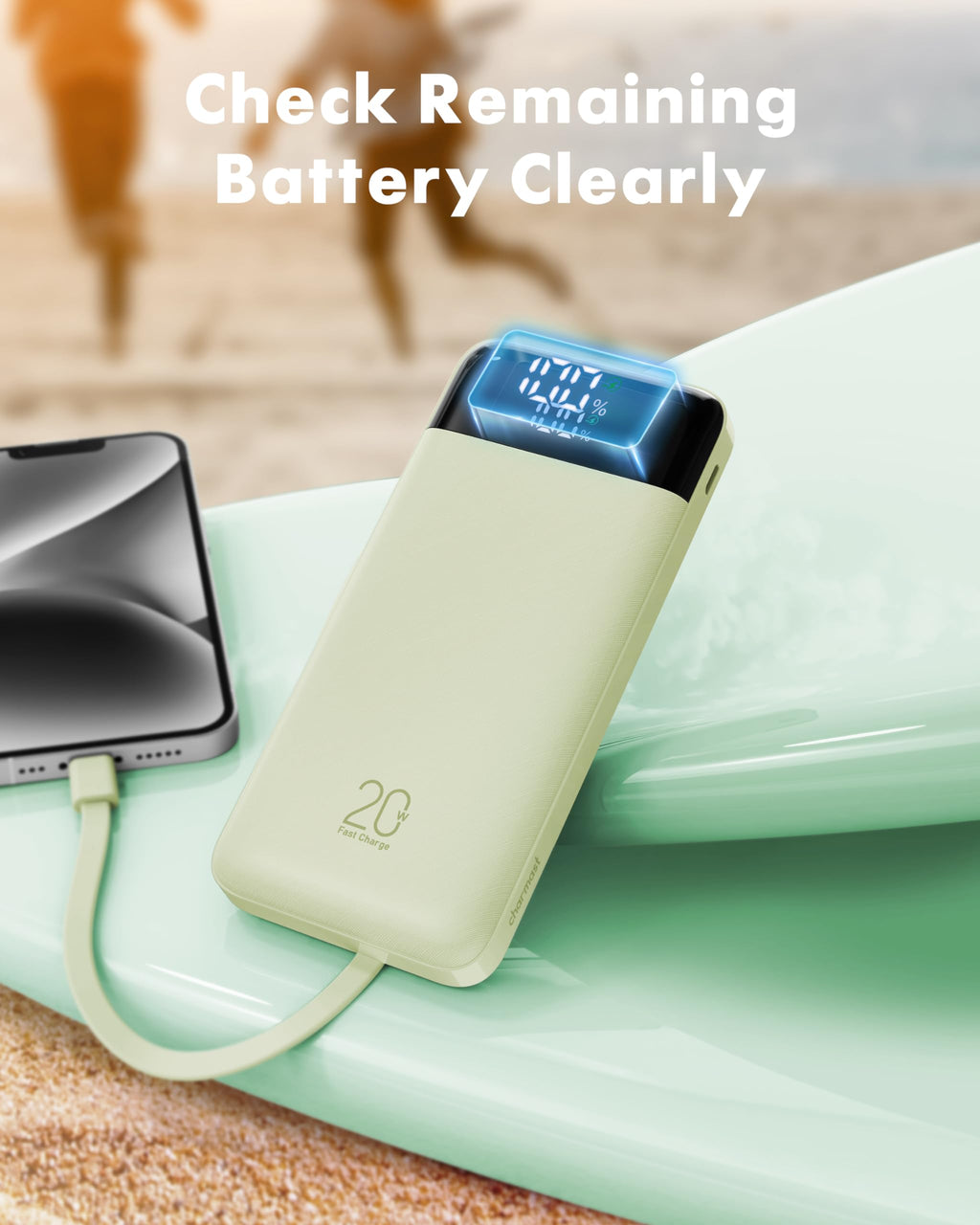 charmast 20000mAh Portable Charger with Built in Cables, 22.5W Travel Power Bank Fast Charging, USB C Cell Phone Battery Pack for iPhone 17/16/15/14/13/12 Series, iPad, Samsung, Android, Tablet