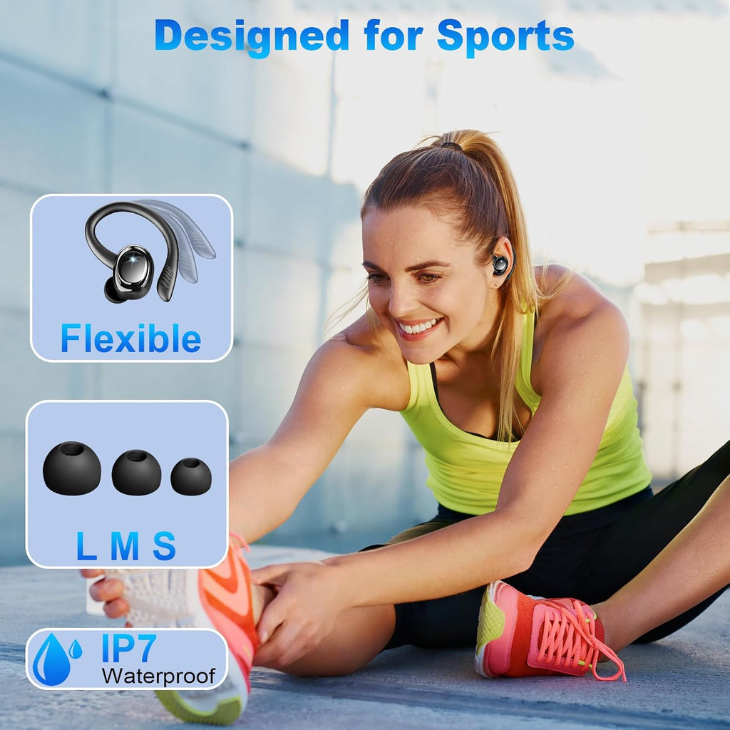 Hupoaf Wireless Earbuds Sport, 2025 Bluetooth 5.4 Headphones with Earhooks, 50H Stereo Deep Bass Over Ear Buds with 4 ENC Mics, IP7 Waterproof Earphones for Running Workout Gym (Android/iOS)