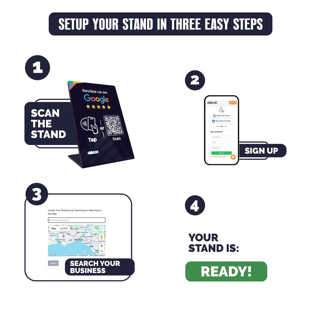 Google Review Stand -Boost Reviews w/Reusable Google Review Tap Card Stand & QR Code Stand- No App or Subscription - Android & iPhone Compatible-Boost Google Reviews for Online Growth