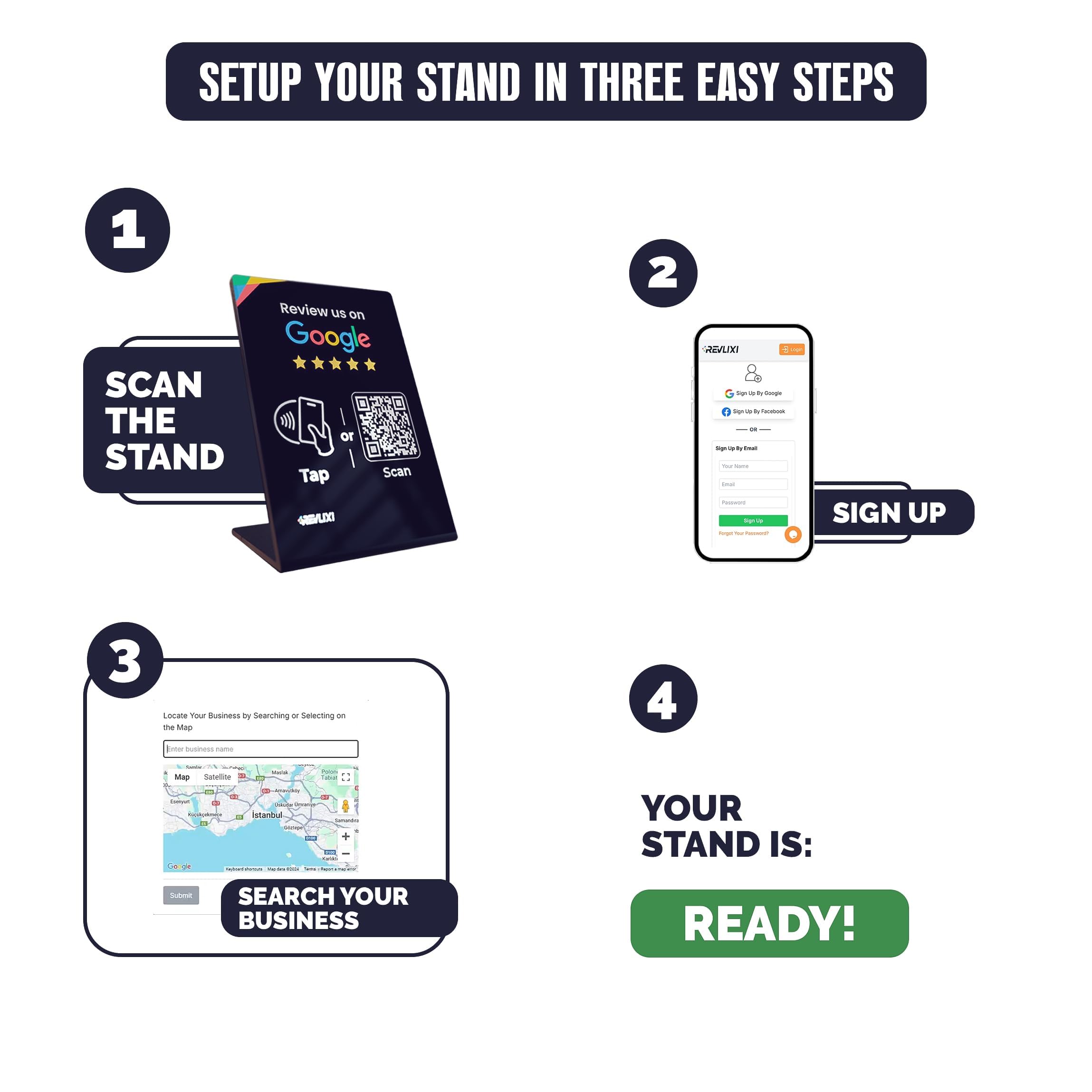 Google Review Stand -Boost Reviews w/Reusable Google Review Tap Card Stand & QR Code Stand- No App or Subscription - Android & iPhone Compatible-Boost Google Reviews for Online Growth