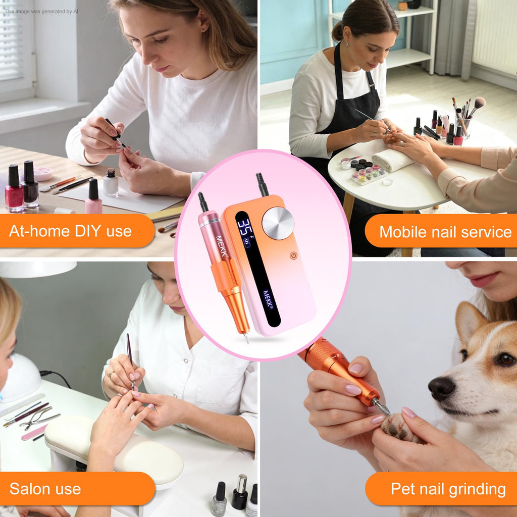 MEKK Nail Drill Kit,35000RPM Electric Nail Drill Professional Electric Nail File with 12PCS Bits,Anti-Shaking Cordless E Filer for Nails with LCD Display,Home & Salon (Orange Blue)