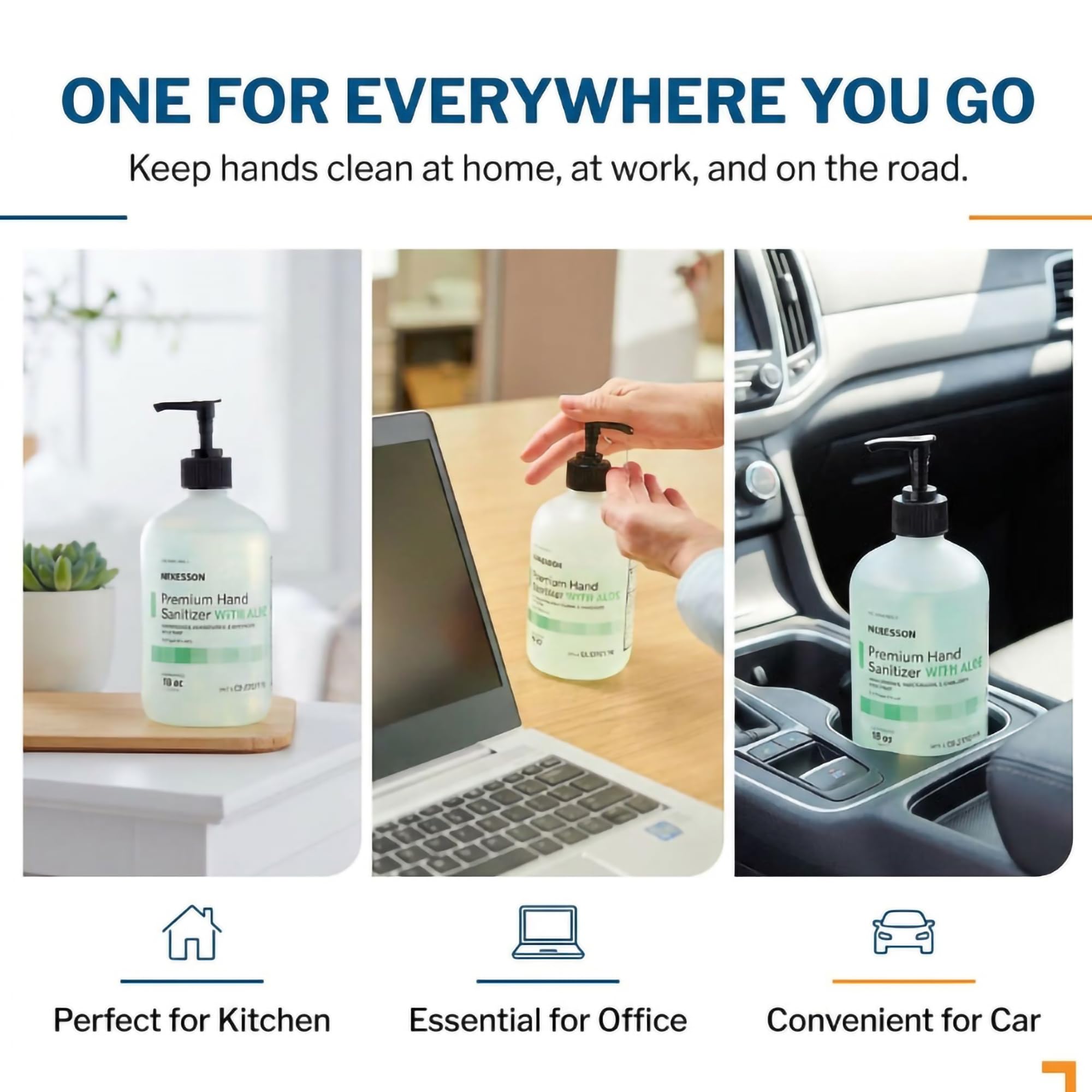 McKesson Hand Sanitizer with Aloe, 18 oz Pump Bottle [Pack of 12] – Bulk, 70% Ethyl Alcohol, Spring Water Scent, No-Rinse Gel with Vitamin E and Moisturizers, Medical-Grade Sanitizer