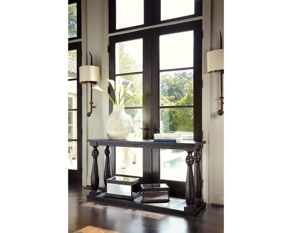 Signature Design by Ashley Mallacar Rustic Cottage Rectangular Sofa Table with Floor Shelf, Black