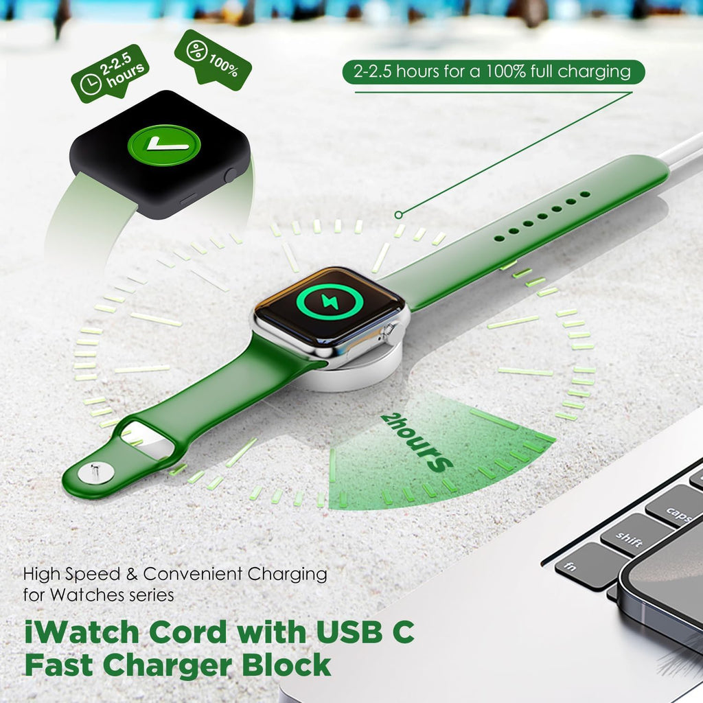 2Pack for Apple Watch Charger Cable, 3FT USB C to Magnetic Wireless Fast i-Watch Charging Cord [Portable], Compatible with iWatch Series Ultra/9/8/7/6/SE/SE2/5/4/3/2 - Black