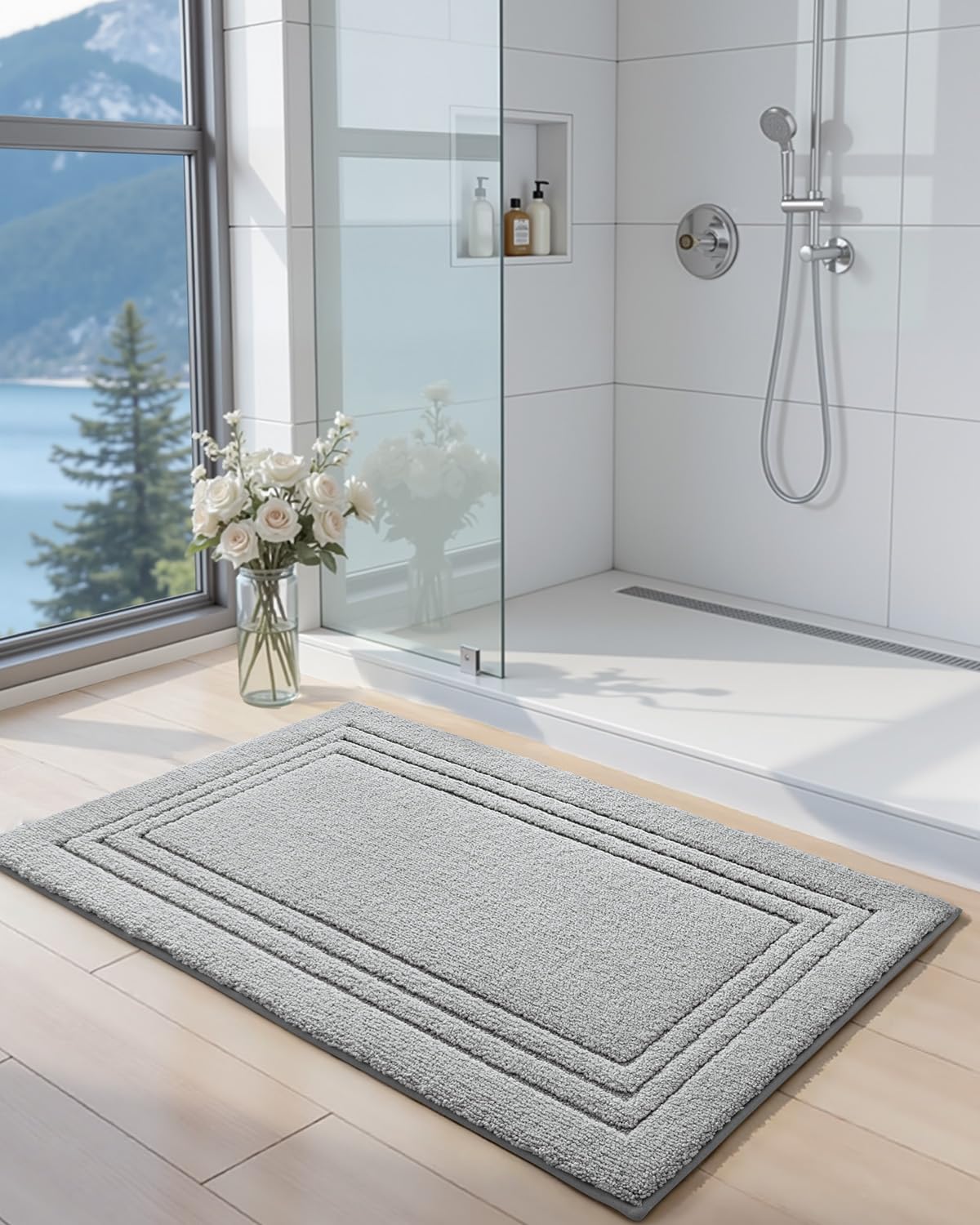 DEXI Bath Mats Bathroom Rug, 32x20 Non Slip Bathroom Rugs Washable, Absorbent Bathmat Quick Dry for Shower Floor Sink, Beige