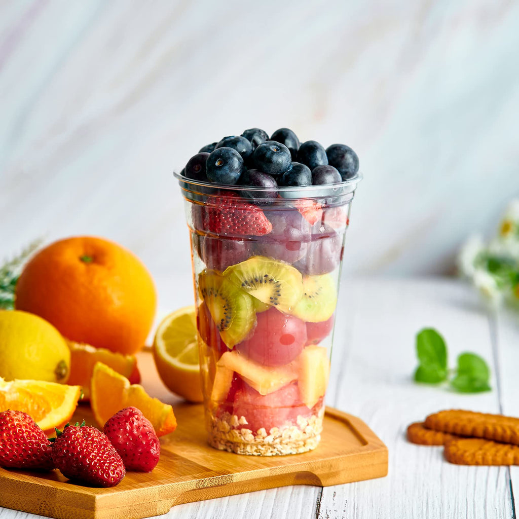 Lilymicky 200 Sets 10 oz Clear Plastic Cups With Flat Lids, 10 Ounce Disposable Drinking Cups for Smoothie, Slurpee, or Any Cold Drinks