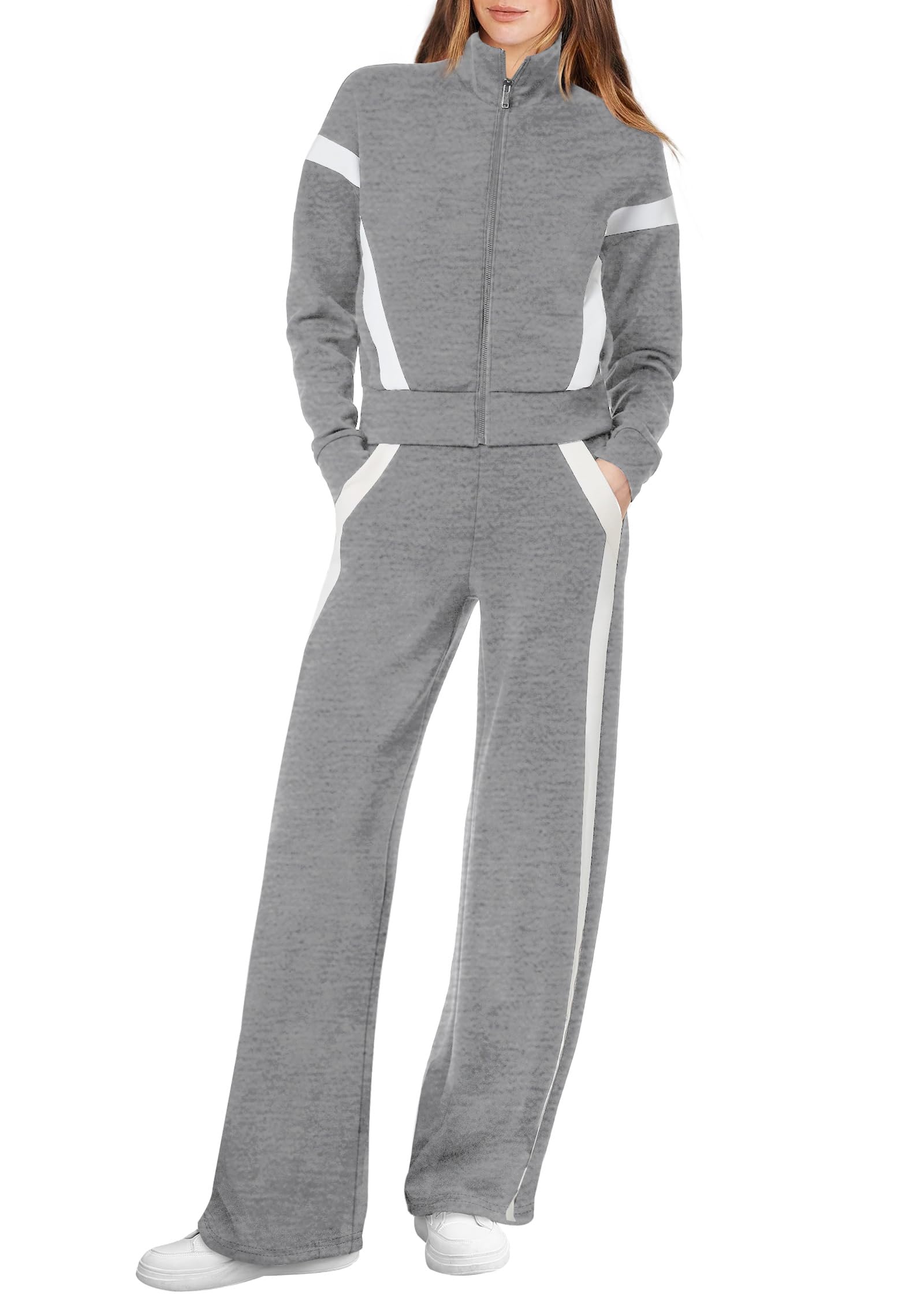 XIEERDUO Lounge Sets for Women 2025 Sweatsuit 2 Piece Outfits Sweatshirt Wide Leg Sweatpant Tracksuit Matching Set