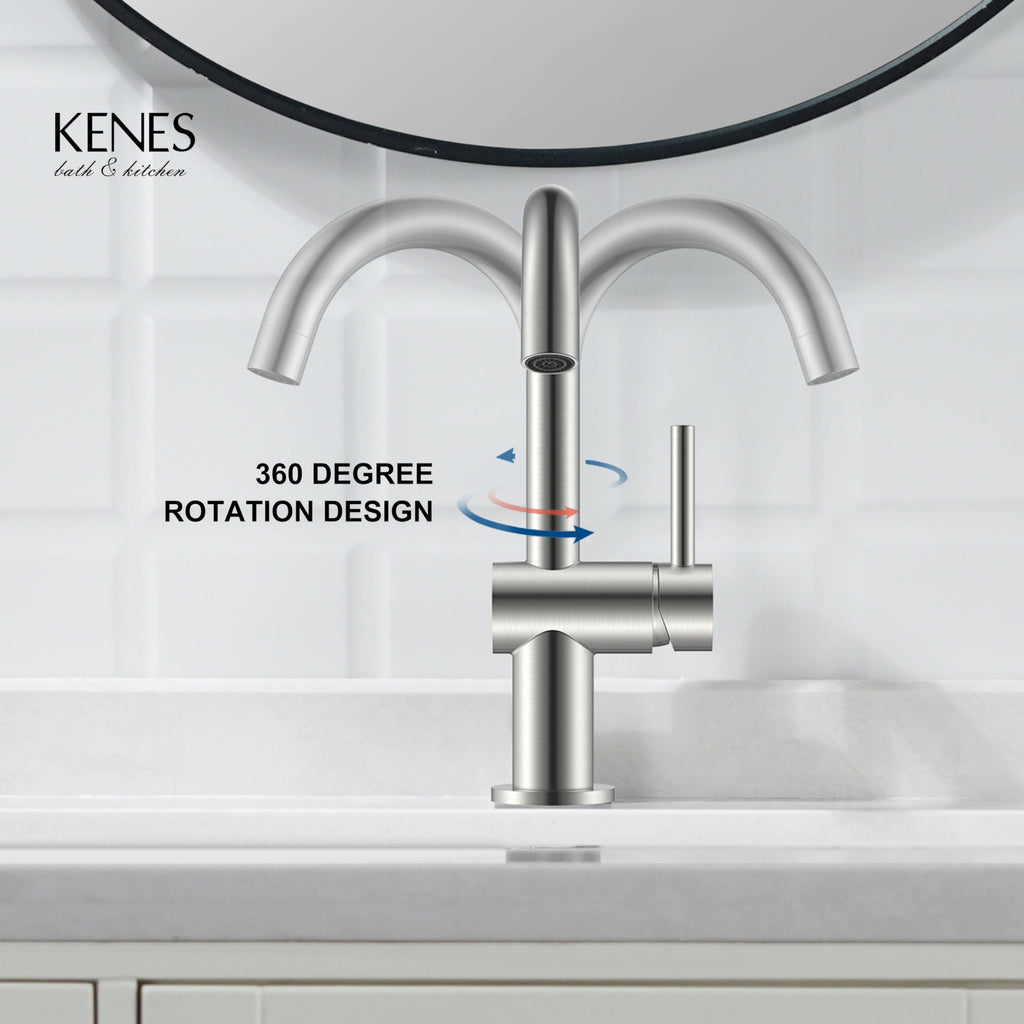 KENES Black and Gold Single Handle Bathroom Sink Faucet, Modern Prep Wet Bar Sink Faucet with Drain Assembly & Deck Plate, Vanity Faucets for Farmhouse RV Camper Utility, KE-9005B-BG