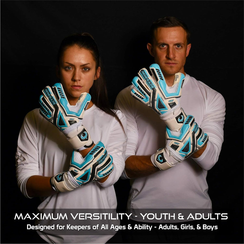 Renegade GK Fury Goalie Gloves with Microbe-Guard - Adult, Youth, Kids (Sizes 6-11) Pro-Tek Fingersaves & 4+3MM Giga Grip | High Performance Pro-Level Goalkeeper Glove | Based in USA