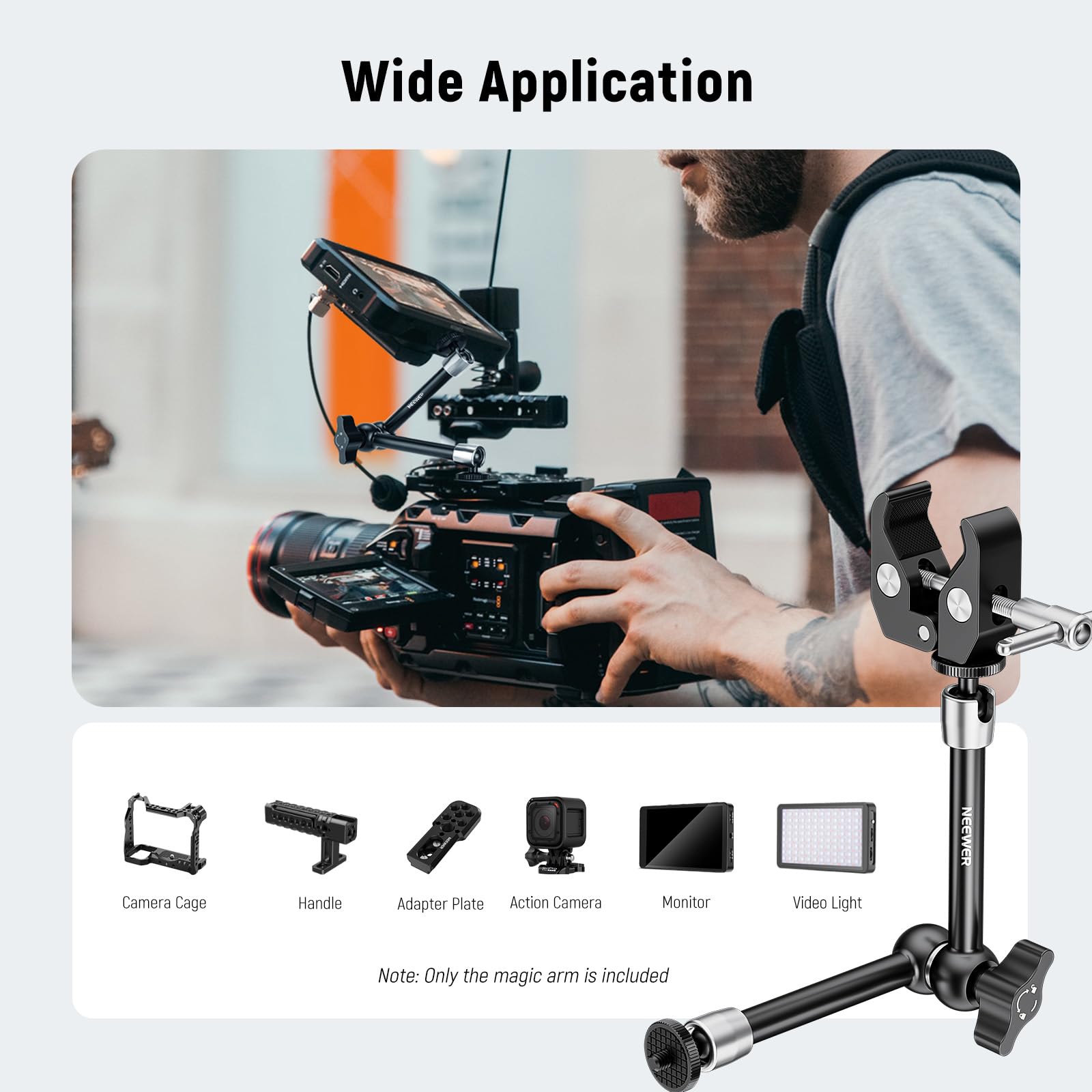 NEEWER 5.9"/15cm Adjustable Friction Magic Arm with 1/4" Screw on Both Ends, Compatible with SmallRig Cage, Flash/LED Light/Microphone/Monitor/SuperClip, Max Load 4.4lb/2kg, ST15