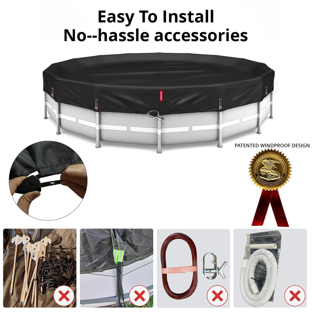 QH.HOME 10Ft Round Pool Cover, [2026 Upgraded Heavy Duty Fabric] Solar Cover for Above Ground Pools, New Super Windproof with 2 Patented Ratchet for Easy Installation, Snug Fit&UV Resistant
