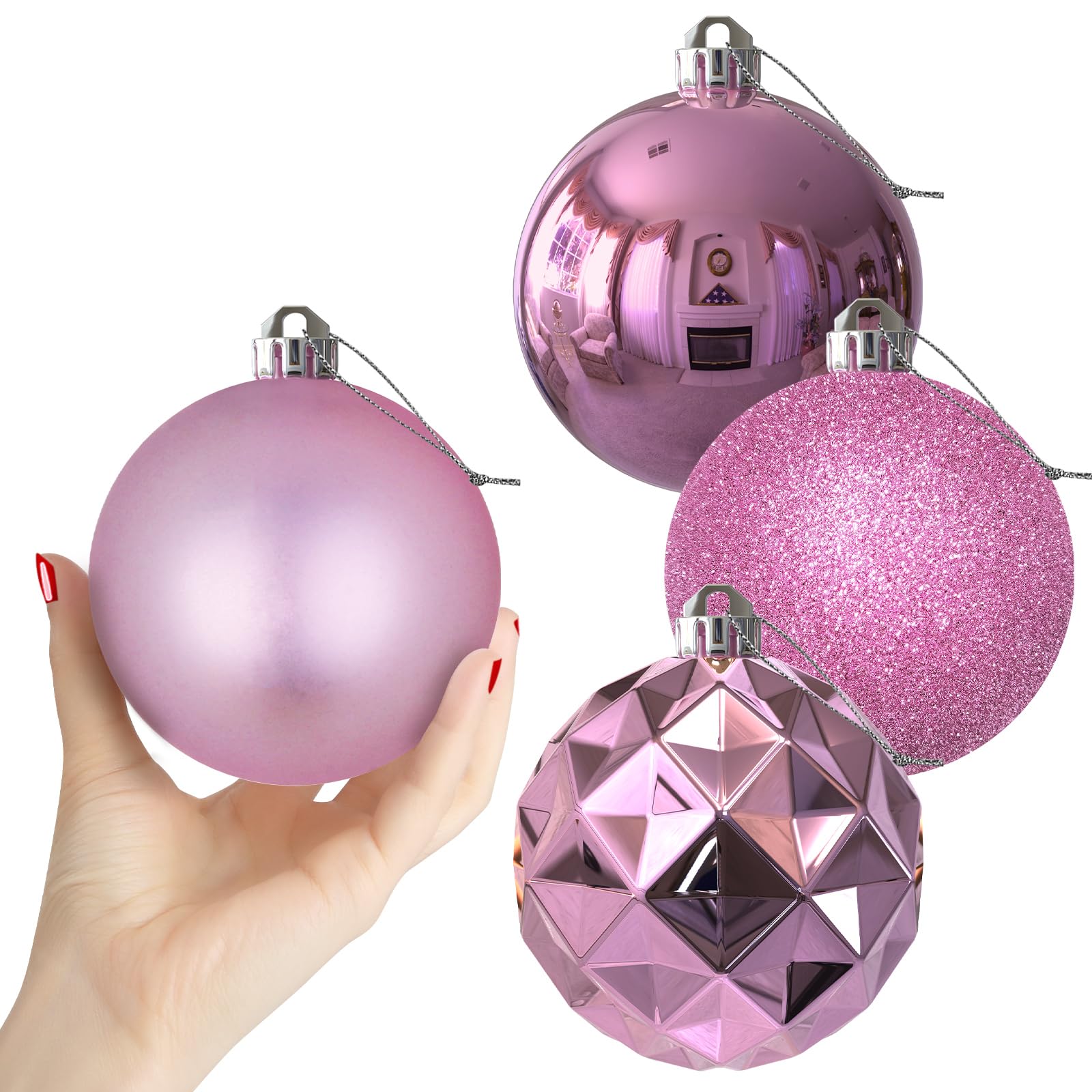 Bubblegun Pink 1.6" Small Christmas Balls Christmas Tree Decoration Ornaments Shatterproof Hanging Balls for Birthday Halloween Holiday Wedding Decorations Set of 12pcs