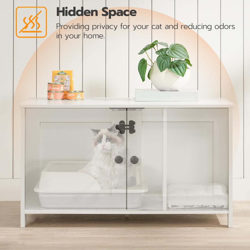 HOOBRO Litter Box Enclosure, Cat Litter Box Furniture with Removable Divider, Large Hidden Litter Box Furniture, Wooden Cat House, End Side Table, 31" L x 17.5" W x 19.7" H, Greige BG03MW01G2