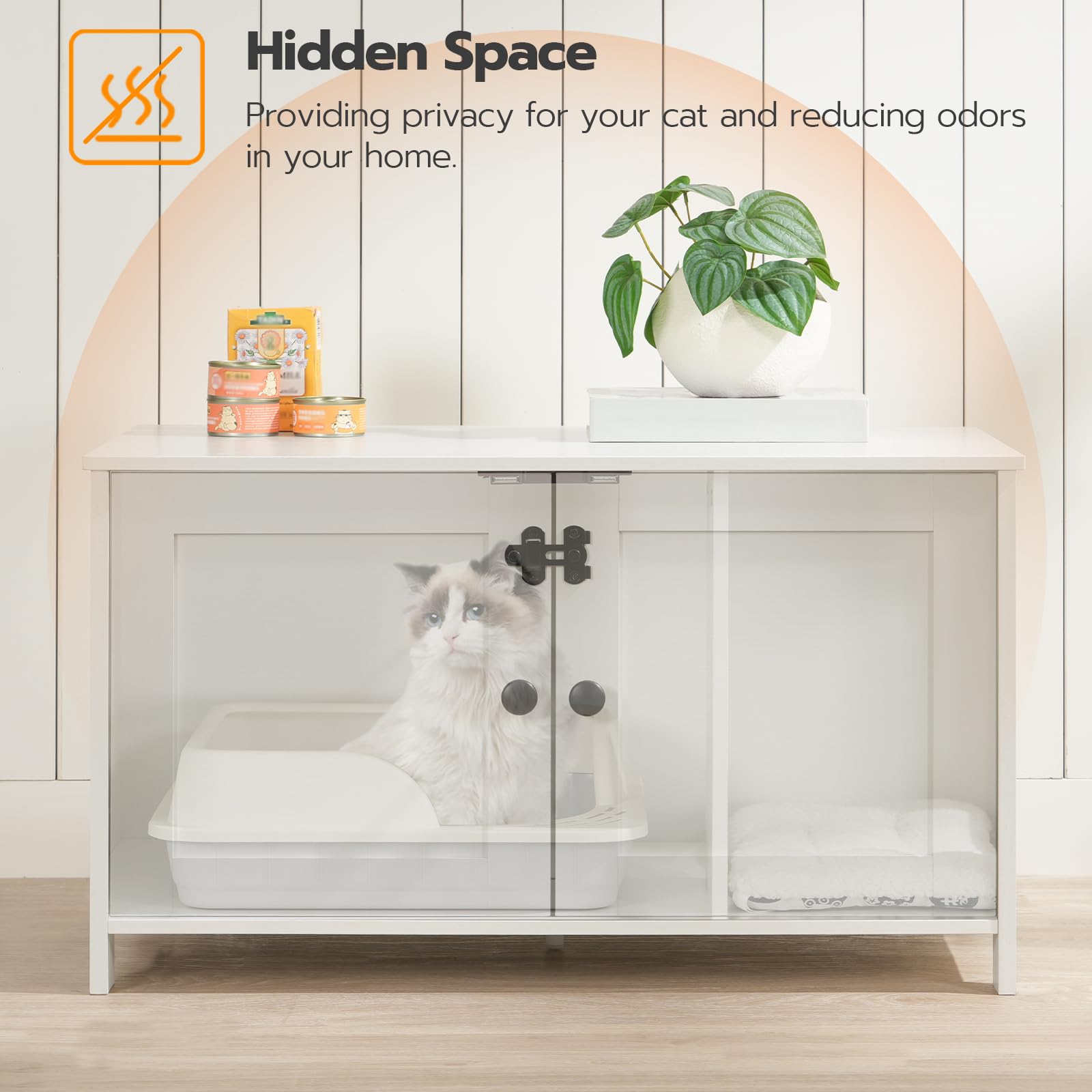 HOOBRO Litter Box Enclosure, Cat Litter Box Furniture with Removable Divider, Large Hidden Litter Box Furniture, Wooden Cat House, End Side Table, 31" L x 17.5" W x 19.7" H, Greige BG03MW01G2